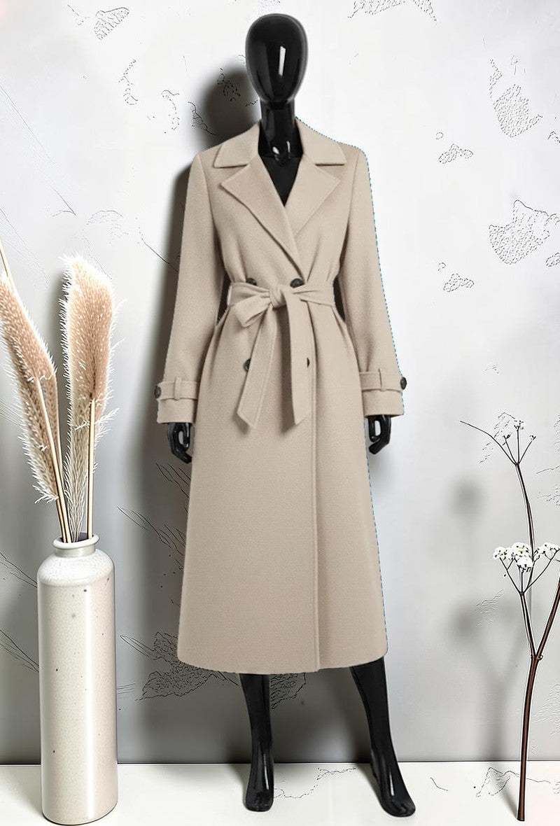 Manteau en Drap de Laine avec Poches Beige