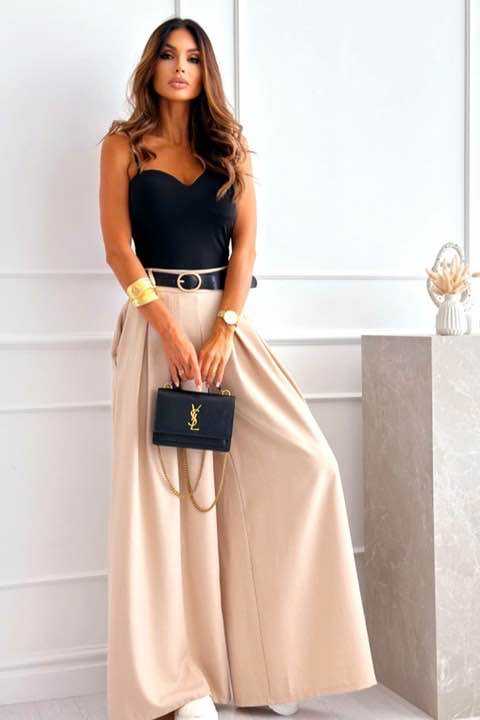 Pantalon Large Taille Haute Élégance Fluide Beige — Collection 2026
