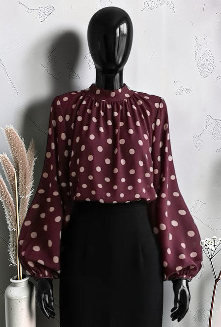 Blouse à Manches Longues Fluide Romantique et Tendance avec Doublure en Viscose Bordeaux
