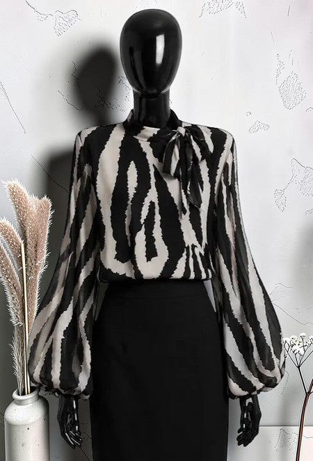 Blouse Manches Fluides Romantique Chic et Tendance avec Doublure en Viscose Noir