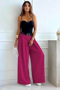 Pantalon Large Taille Haute Élégance Fluide Fuchsia — Collection 2026