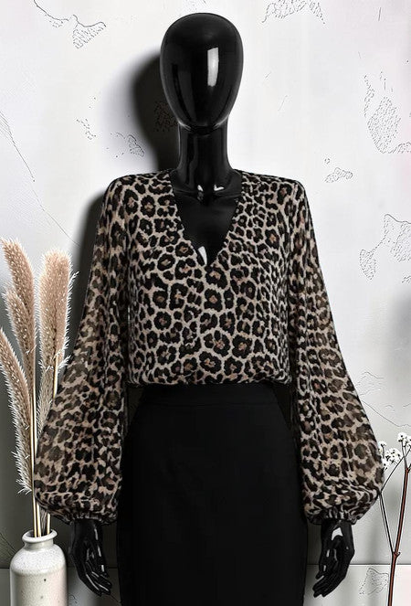 Blouse Imprimée à Manches Fluide Romantique Chic et Tendance avec Doublure Noir