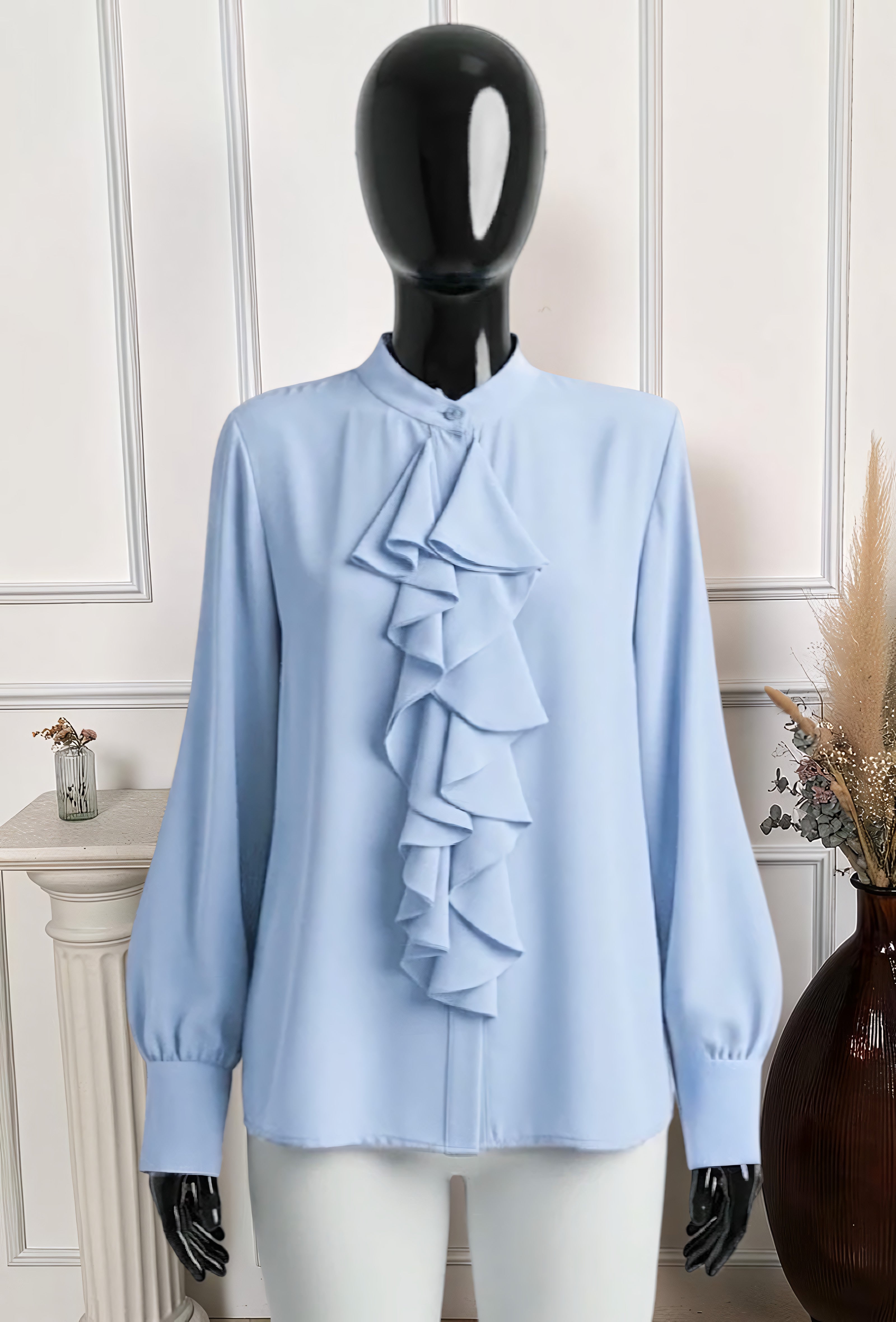 Chemisier Bleu ciel en Voile Épais – La Muse Parisienne – vue 1