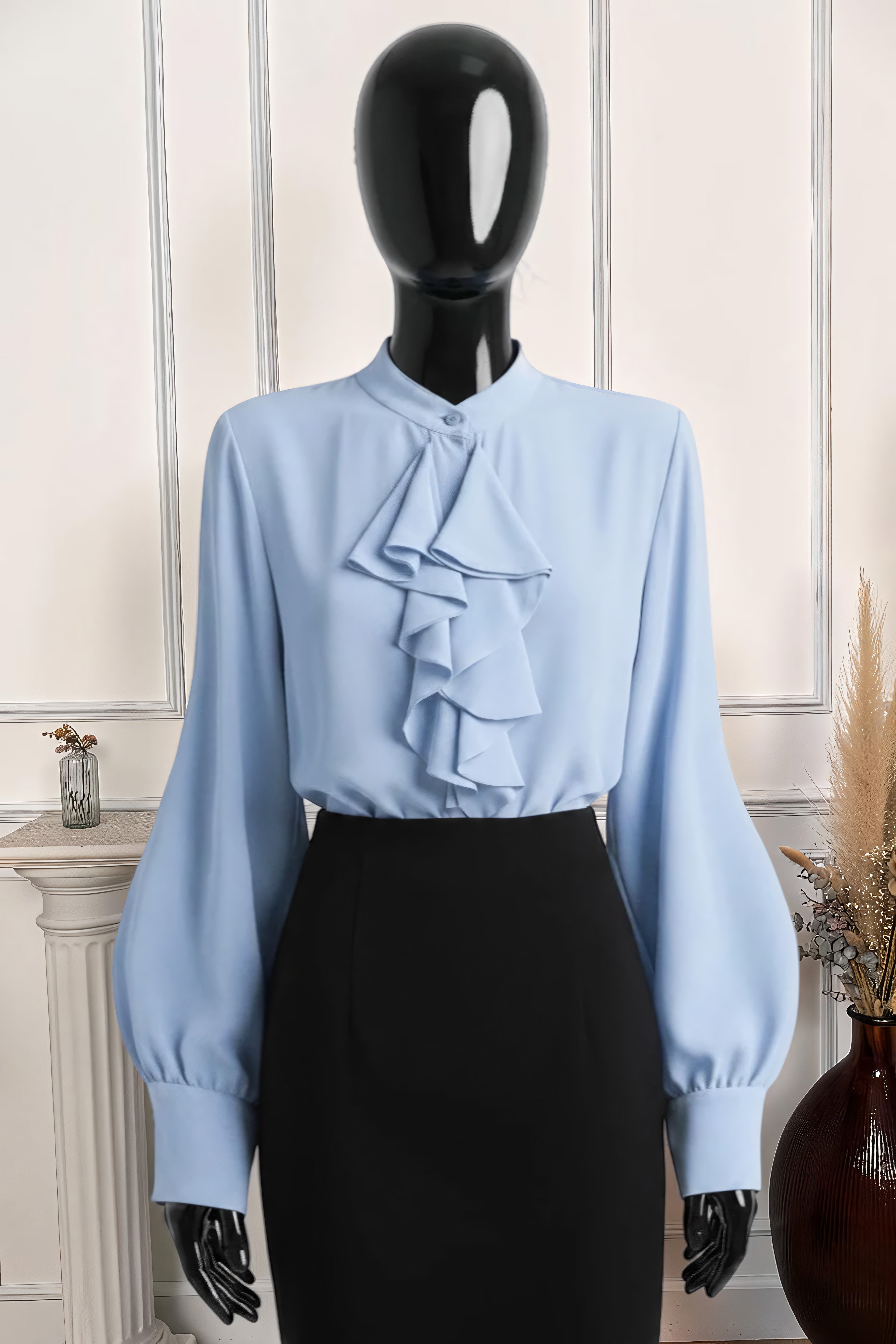 Chemisier Bleu ciel en Voile Épais – La Muse Parisienne – vue 4