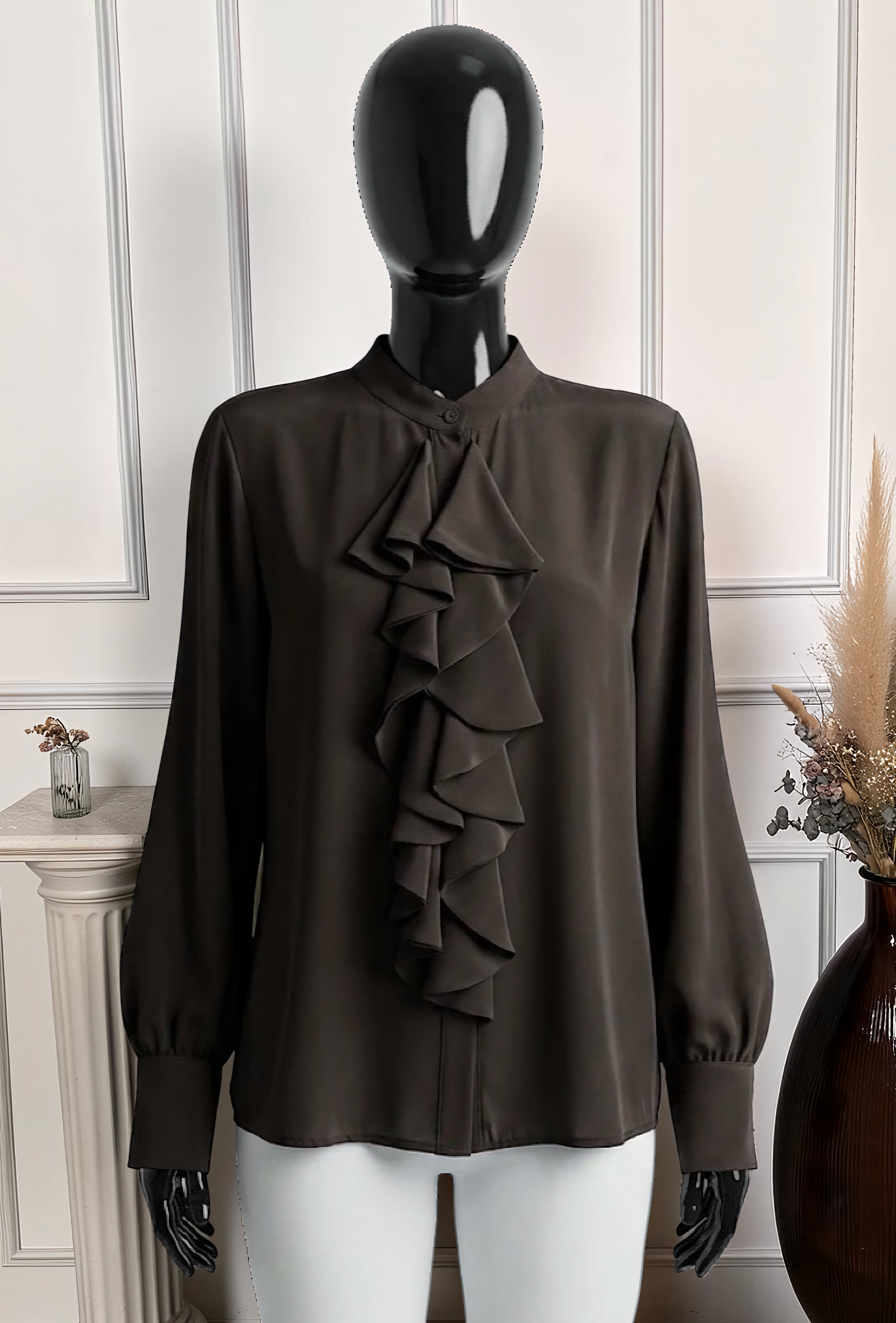 Chemisier Marron Foncé en Voile Épais – La Muse Parisienne – vue 1