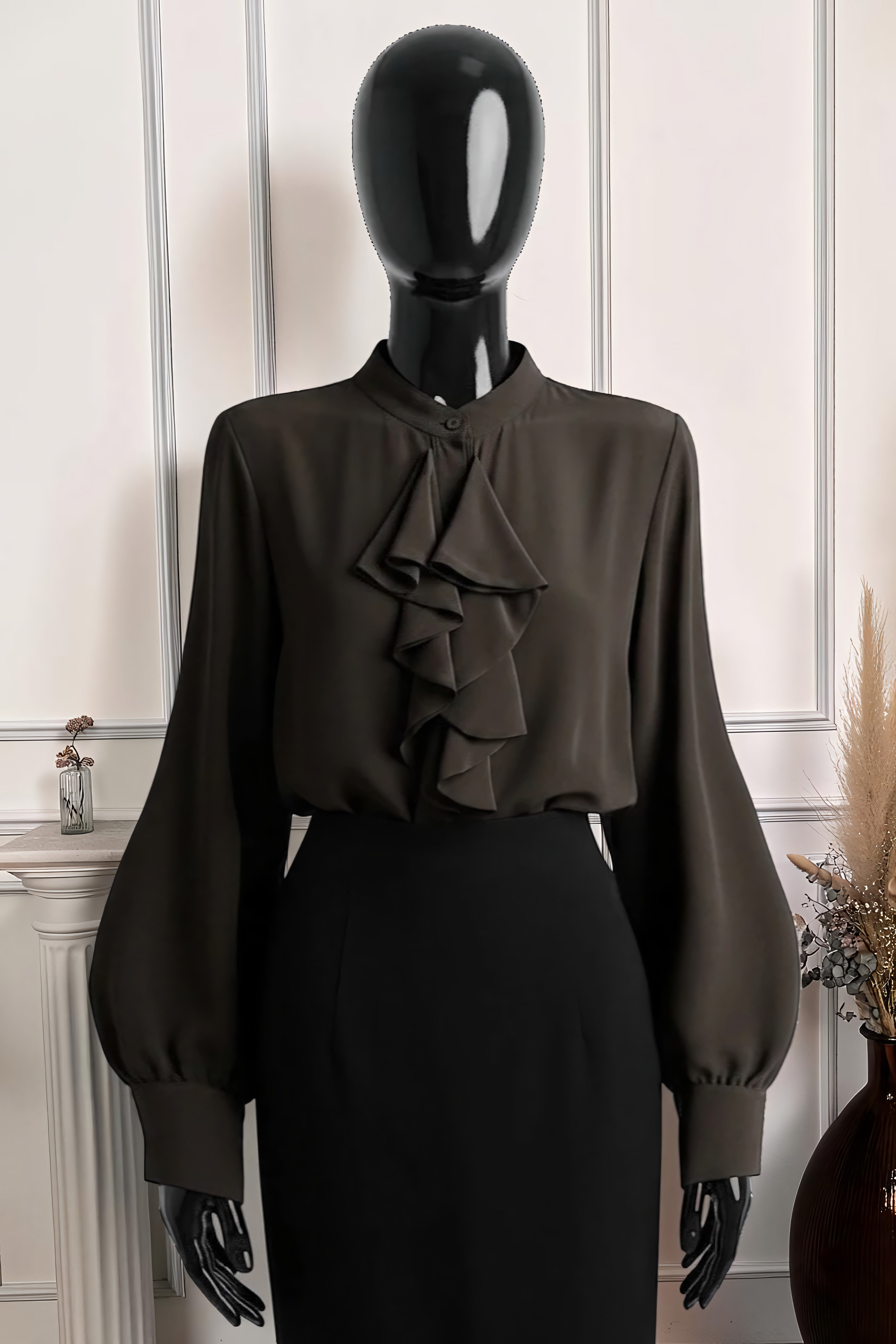 Chemisier Marron Foncé en Voile Épais – La Muse Parisienne – vue 1