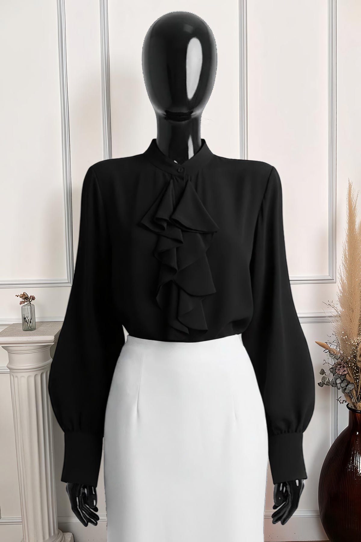 Chemisier Noir en Voile Épais – La Muse Parisienne – vue 5