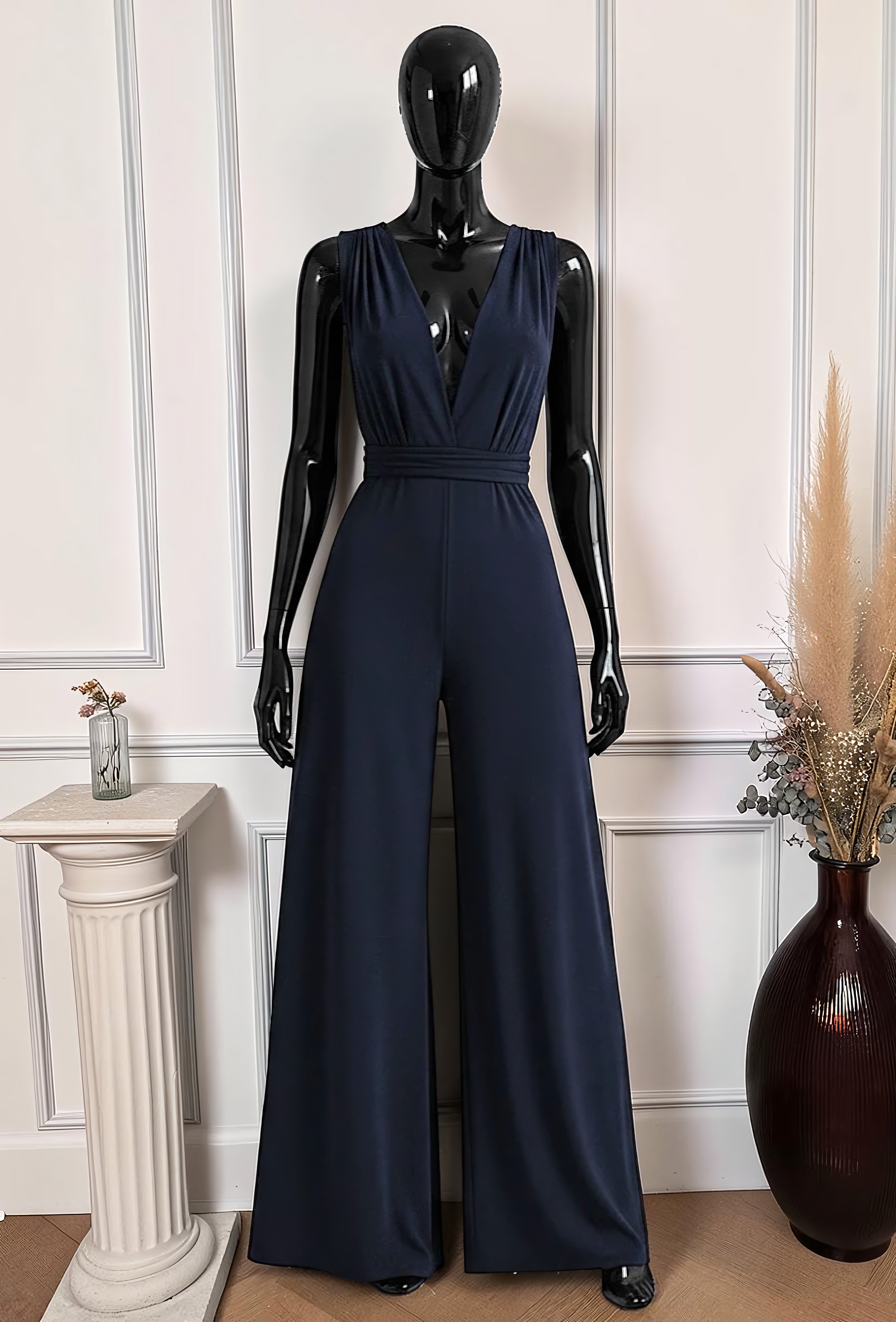 Combinaison Pantalon Marine — Col V Multi-Positions – La Muse Parisienne