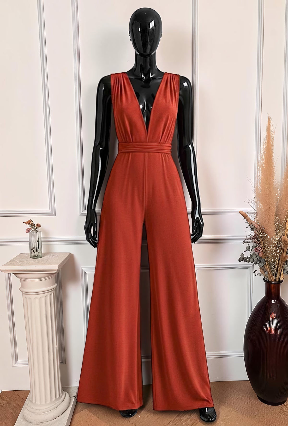 Combinaison Pantalon Terracotta — Col V Multi-Positions – La Muse Parisienne