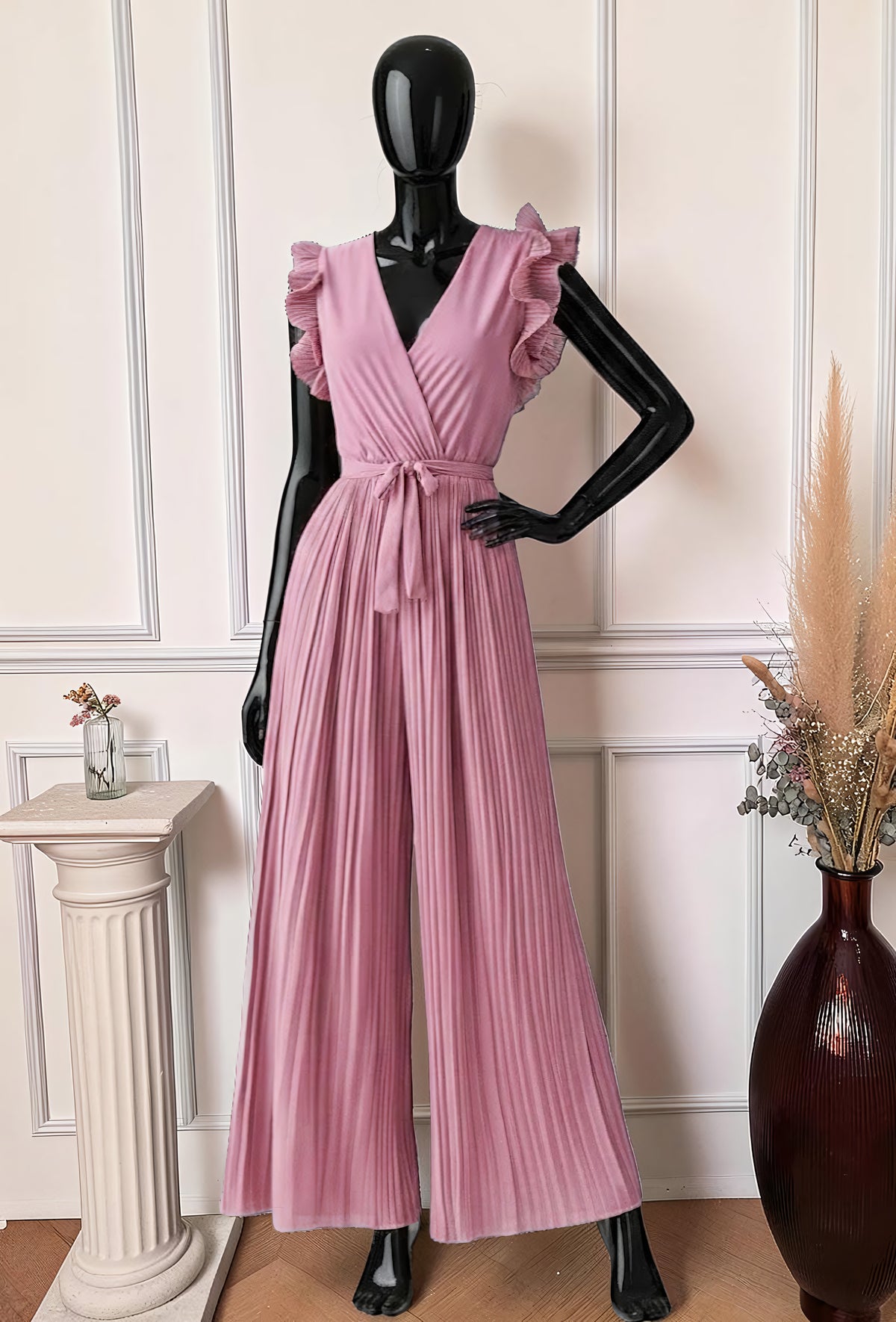 Combinaison Pantalon Rose — Manches Froncées à Volants – La Muse Parisienne