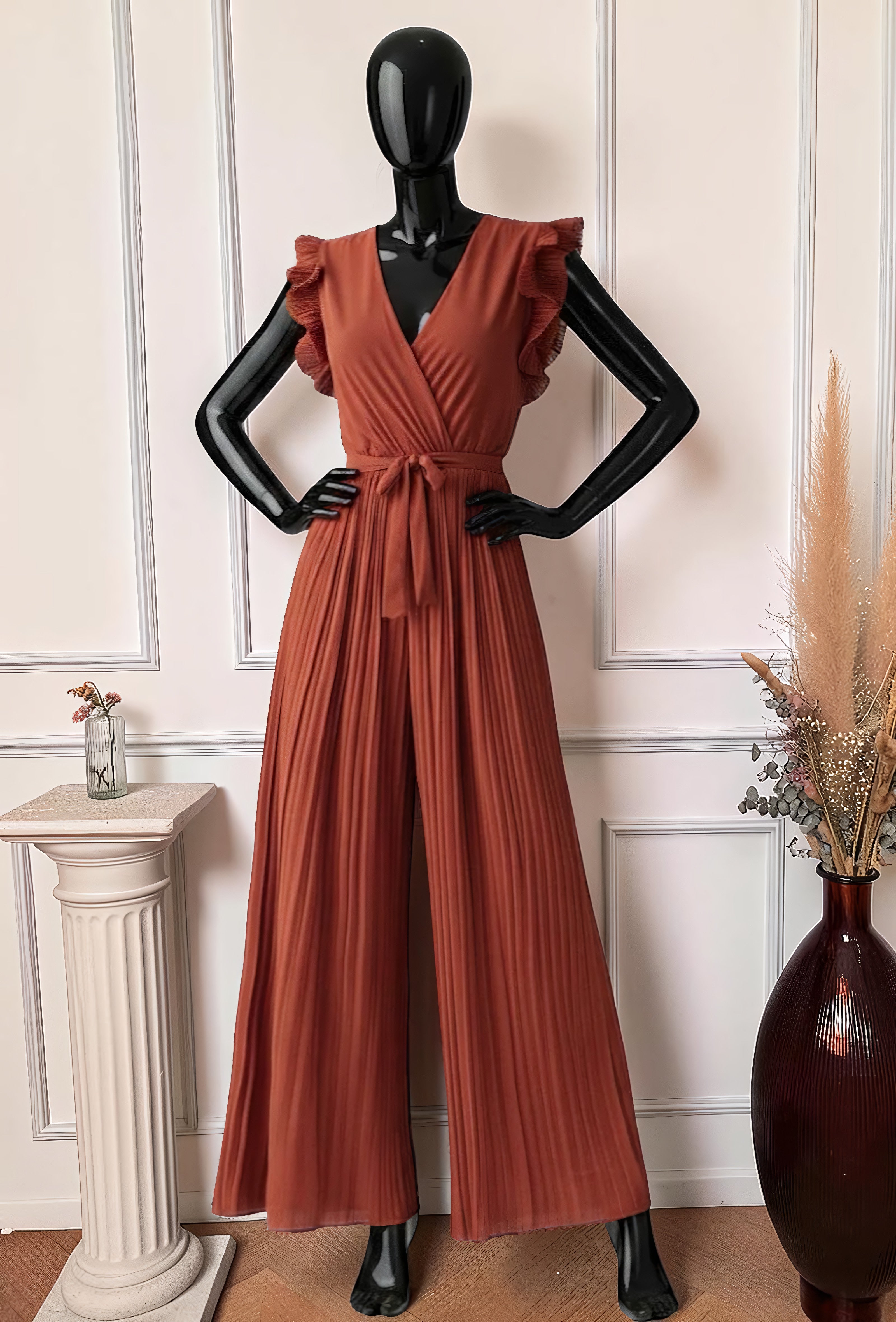 Combinaison Pantalon Terracotta — Manches Froncées à Volants – La Muse Parisienne