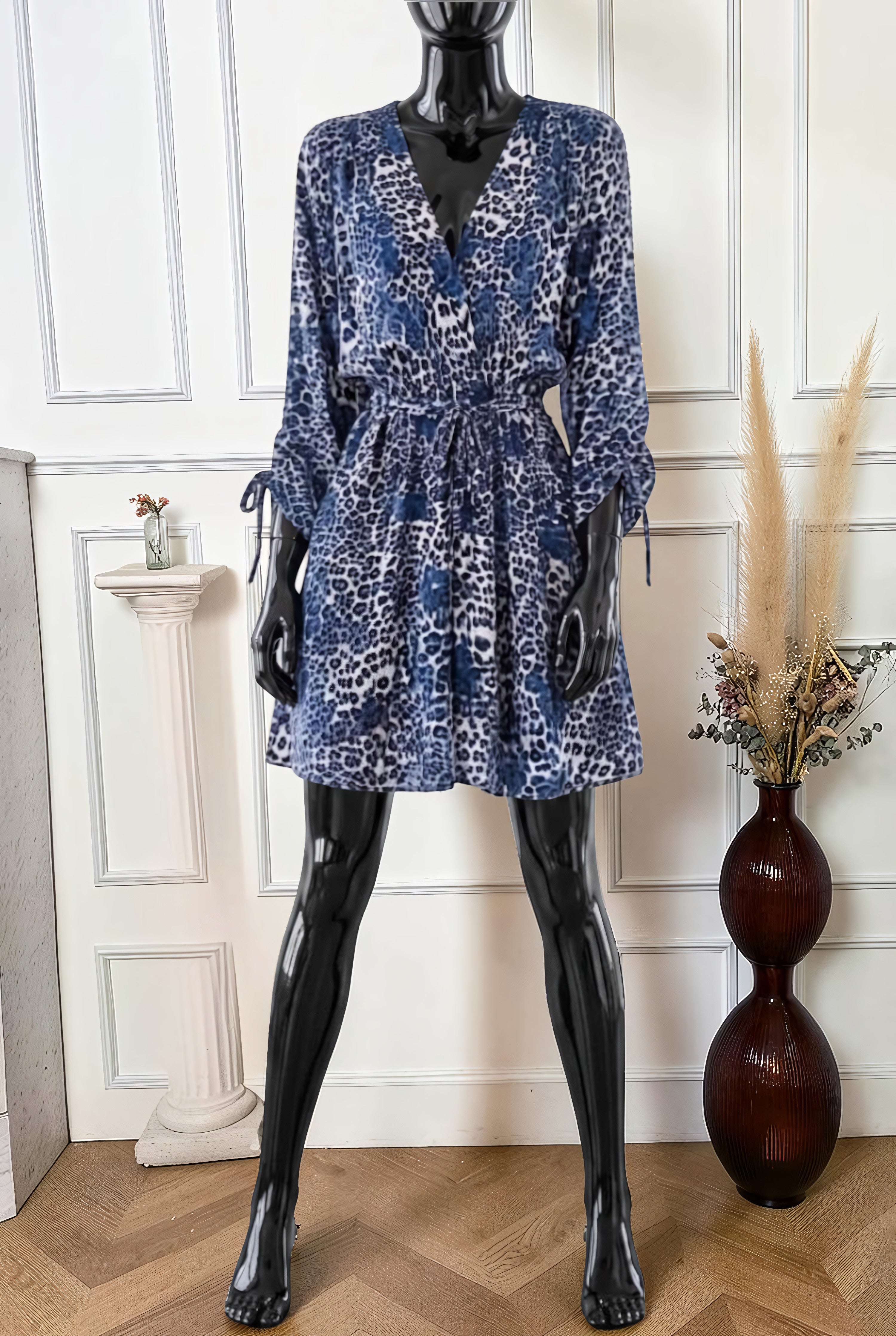 Robe Croisée Imprimé Léopard Bleu – La Muse Parisienne