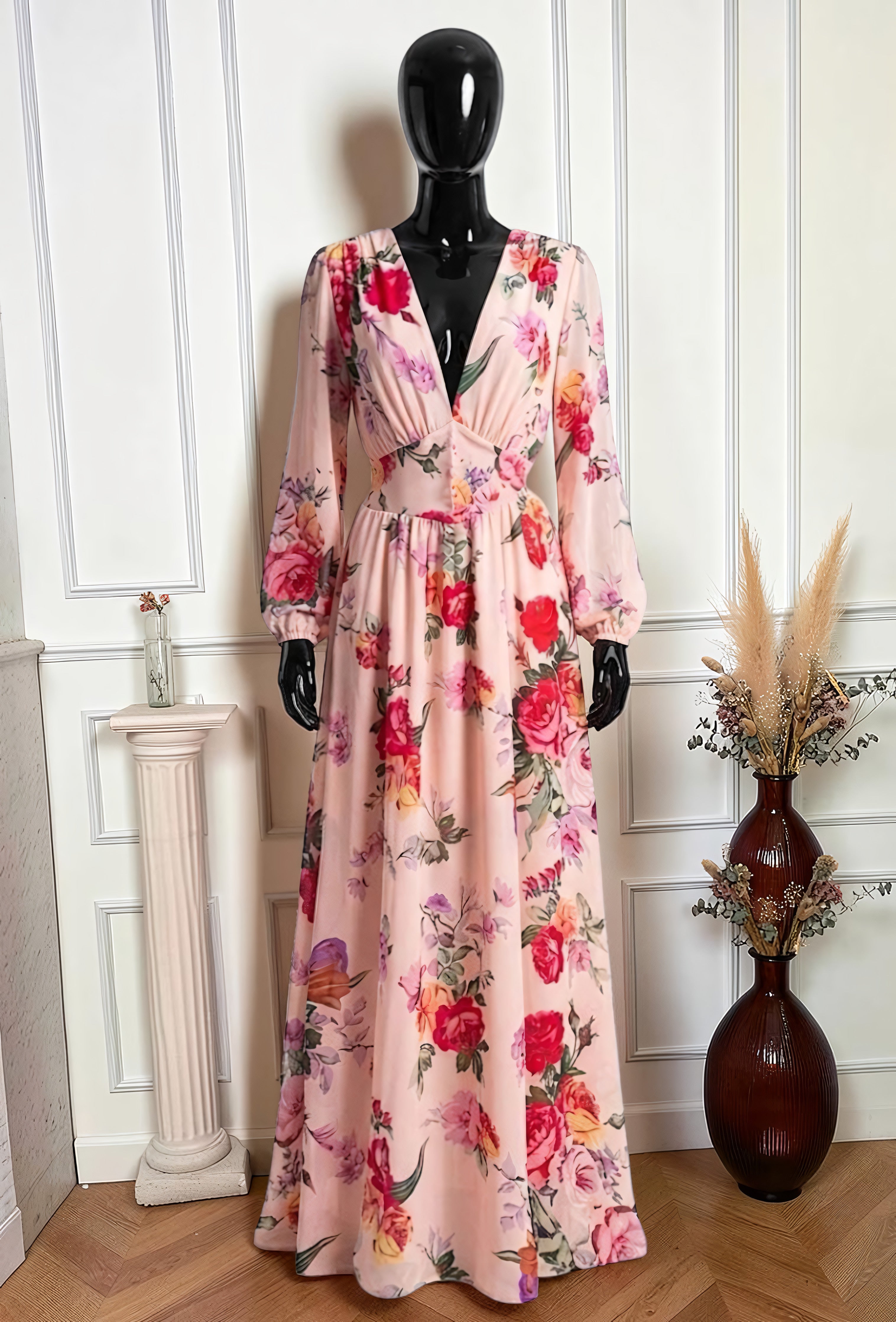 Robe Fendue Imprimé Fleuri Rose – La Muse Parisienne