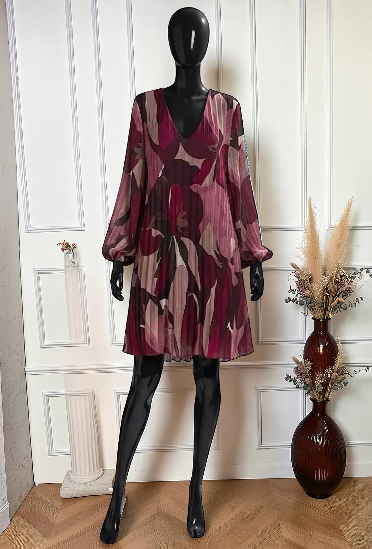 Robe Plissée Imprimé Aquarelle Rose – La Muse Parisienne