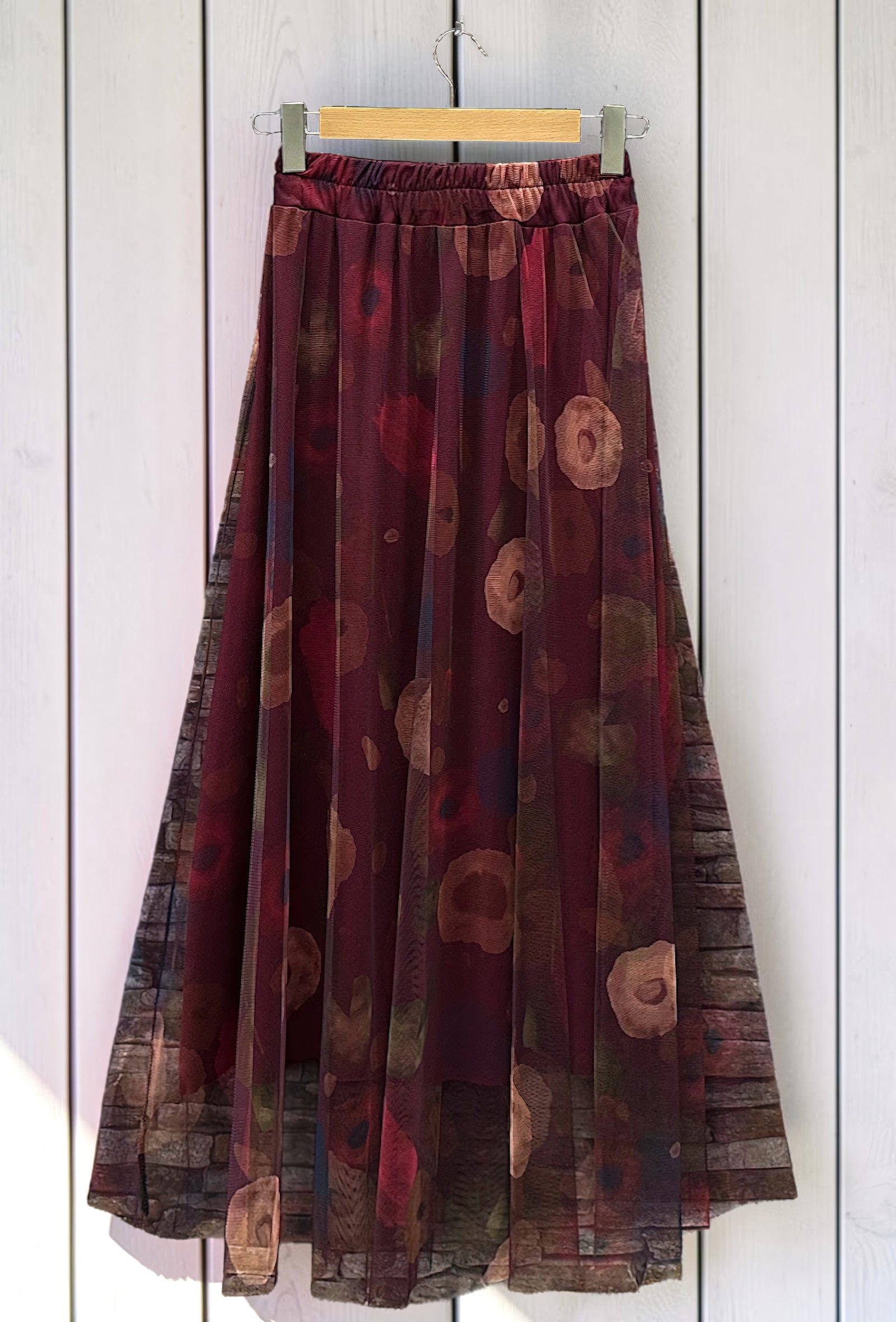 Jupe en Tulle Fluide Doublée Bordeaux Pavot – La Muse Parisienne – vue 2