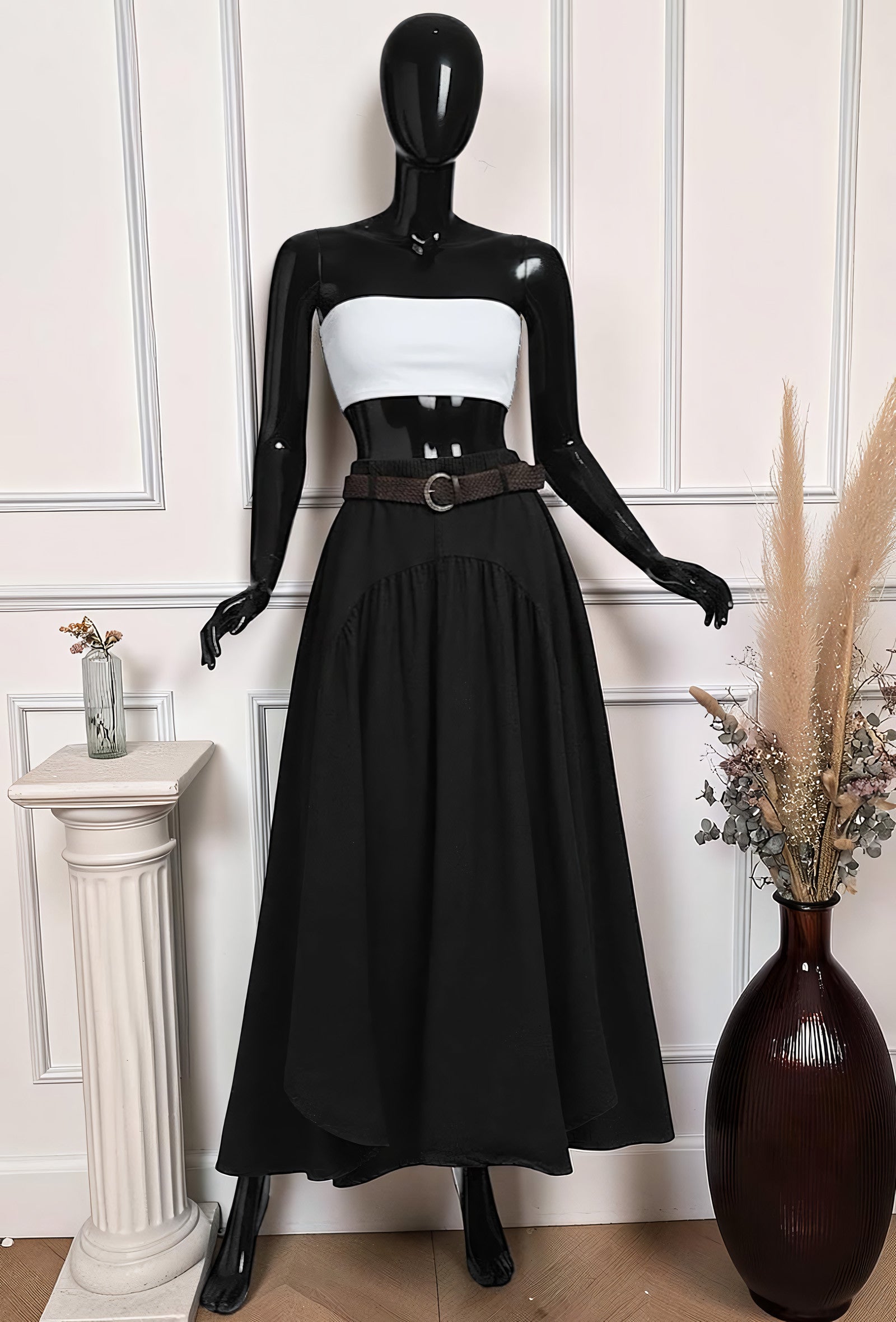 Jupe Fluide en Viscose Lyocell avec Ceinture Noir – La Muse Parisienne – vue 1