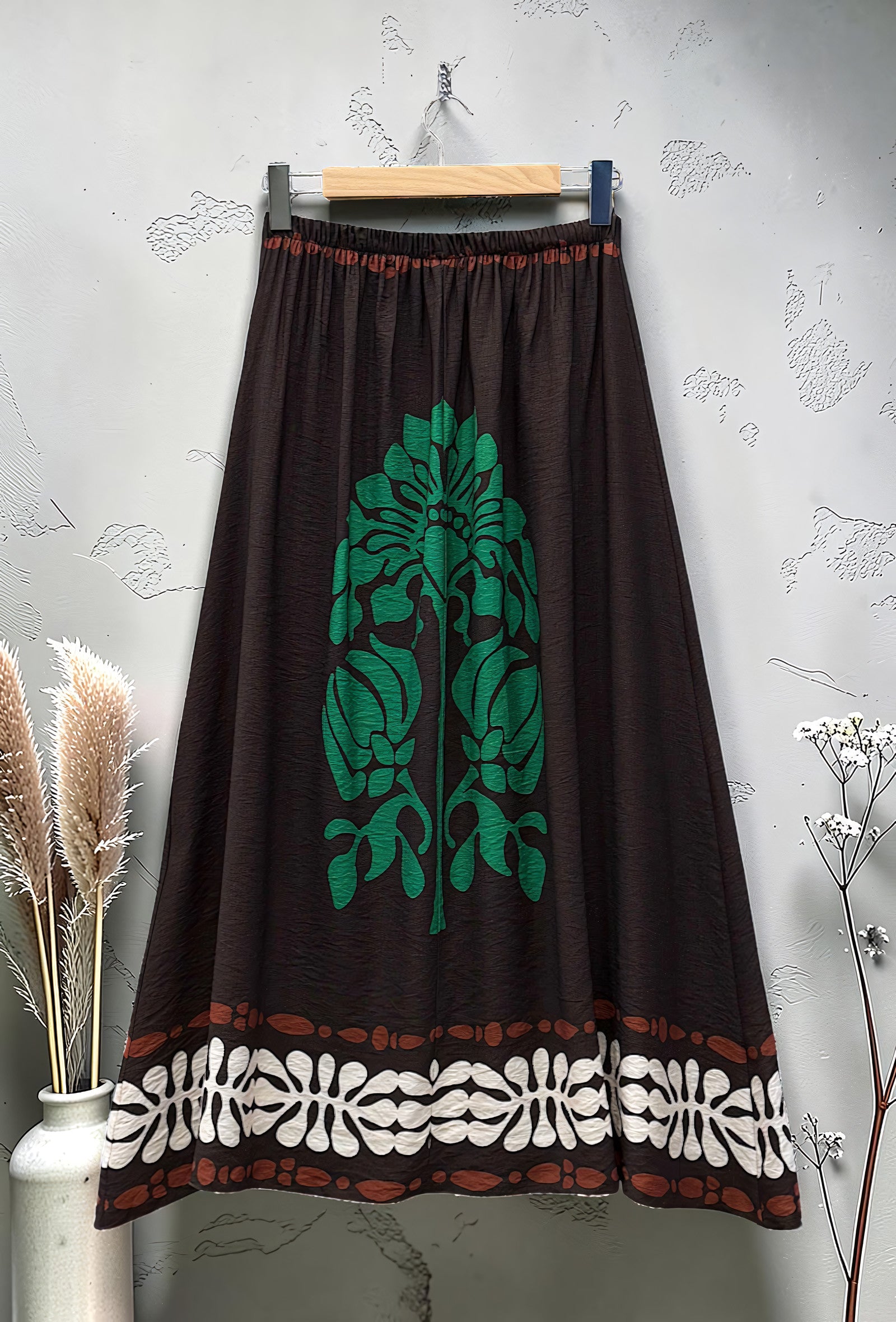 Jupe Bohème Imprimée en Viscose Marron Foncé – La Muse Parisienne – vue 2