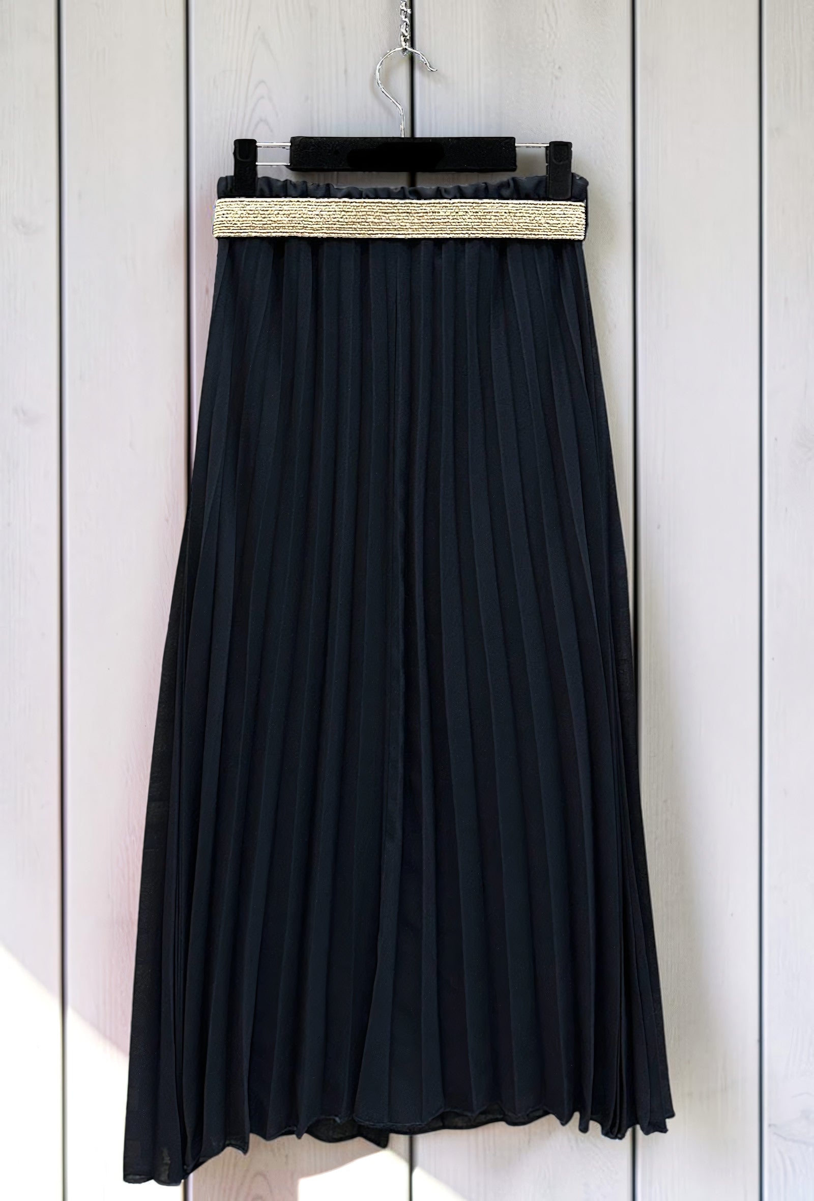 Jupe Plissée Fluide Doublée avec Ceinture Marine – La Muse Parisienne – vue 1