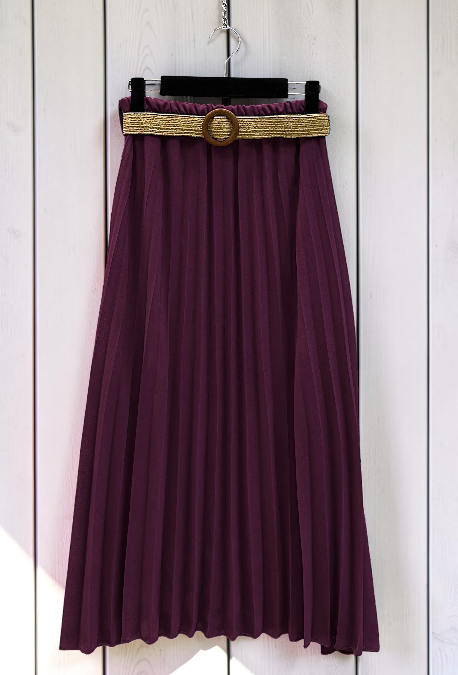 Jupe Plissée Fluide Doublée avec Ceinture Mauve – La Muse Parisienne – vue 3