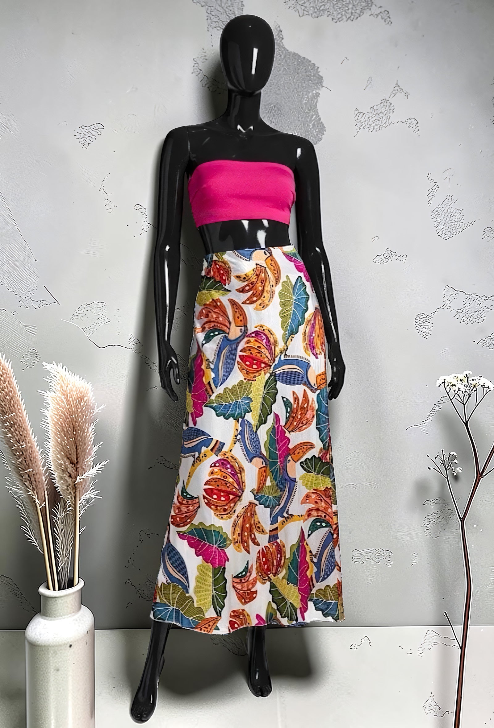 Jupe Imprimée en Viscose Satinée Bordure Dentelle Beige – La Muse Parisienne – vue 1