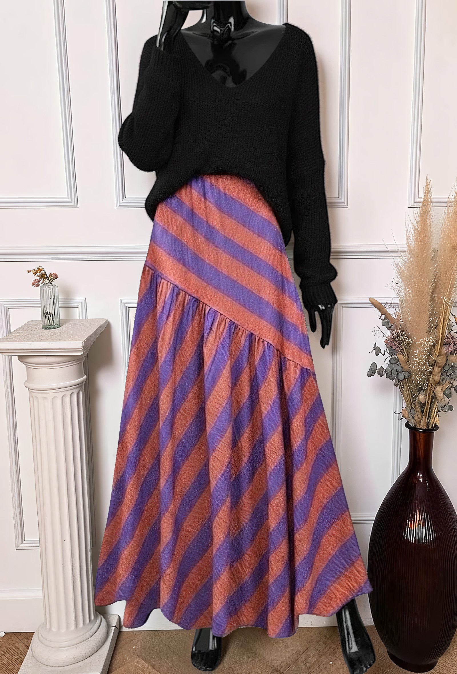Jupe à Rayures en Viscose Mauve – La Muse Parisienne – vue 1