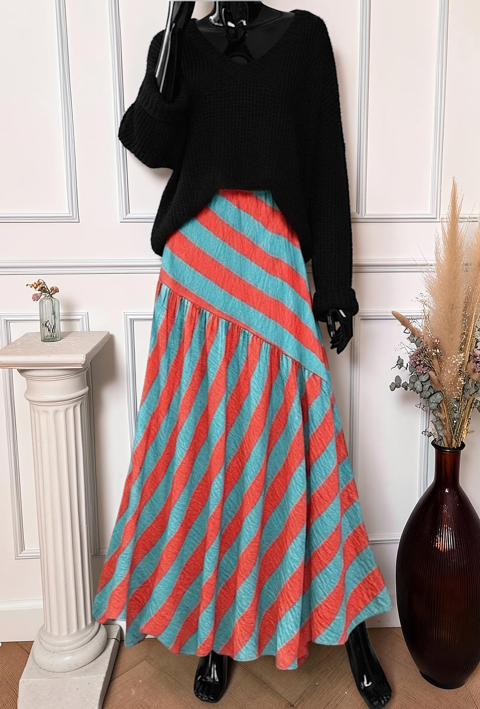 Jupe à Rayures en Viscose Orange – La Muse Parisienne – vue 1