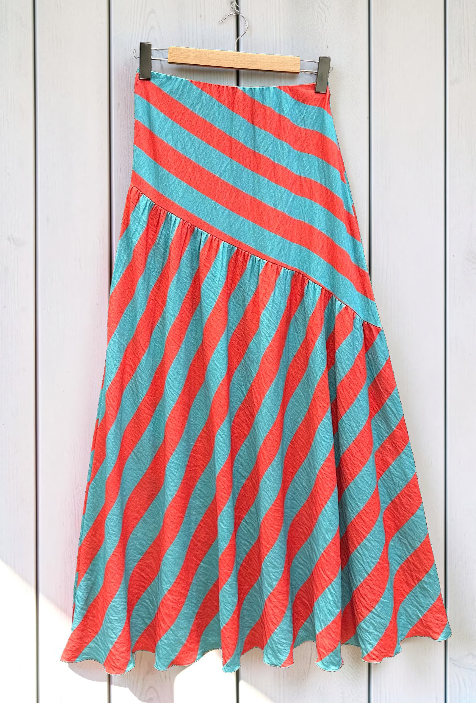 Jupe à Rayures en Viscose Orange – La Muse Parisienne – vue 3