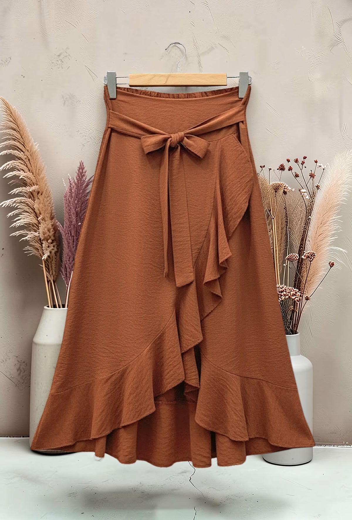 Jupe Bohème Chic en Viscose Taille Élastique Terracotta – La Muse Parisienne – vue 1