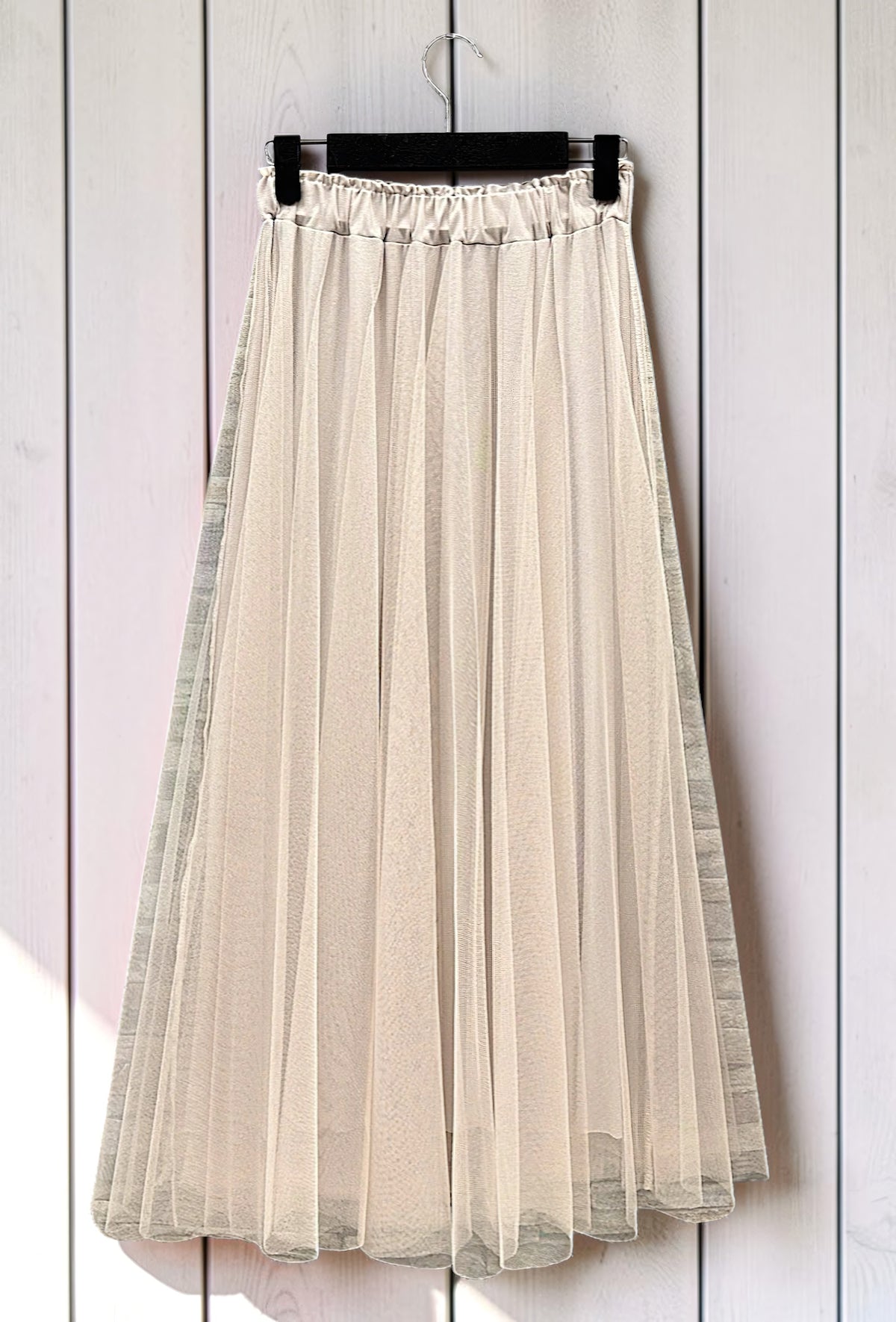 Jupe en Tulle Romantique Doublée Beige – La Muse Parisienne – vue 4