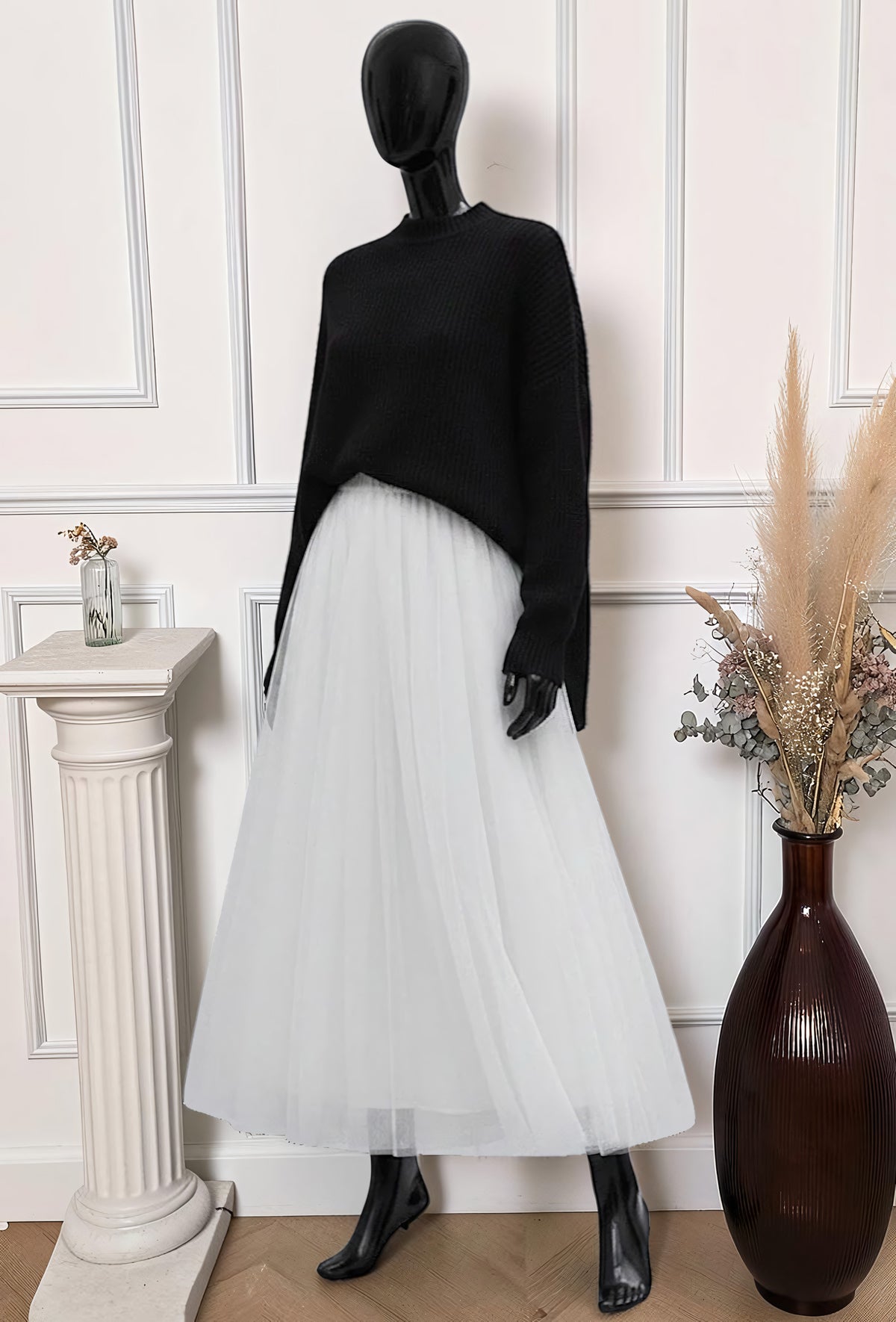 Jupe en Tulle Romantique Doublée Blanc – La Muse Parisienne – vue 1