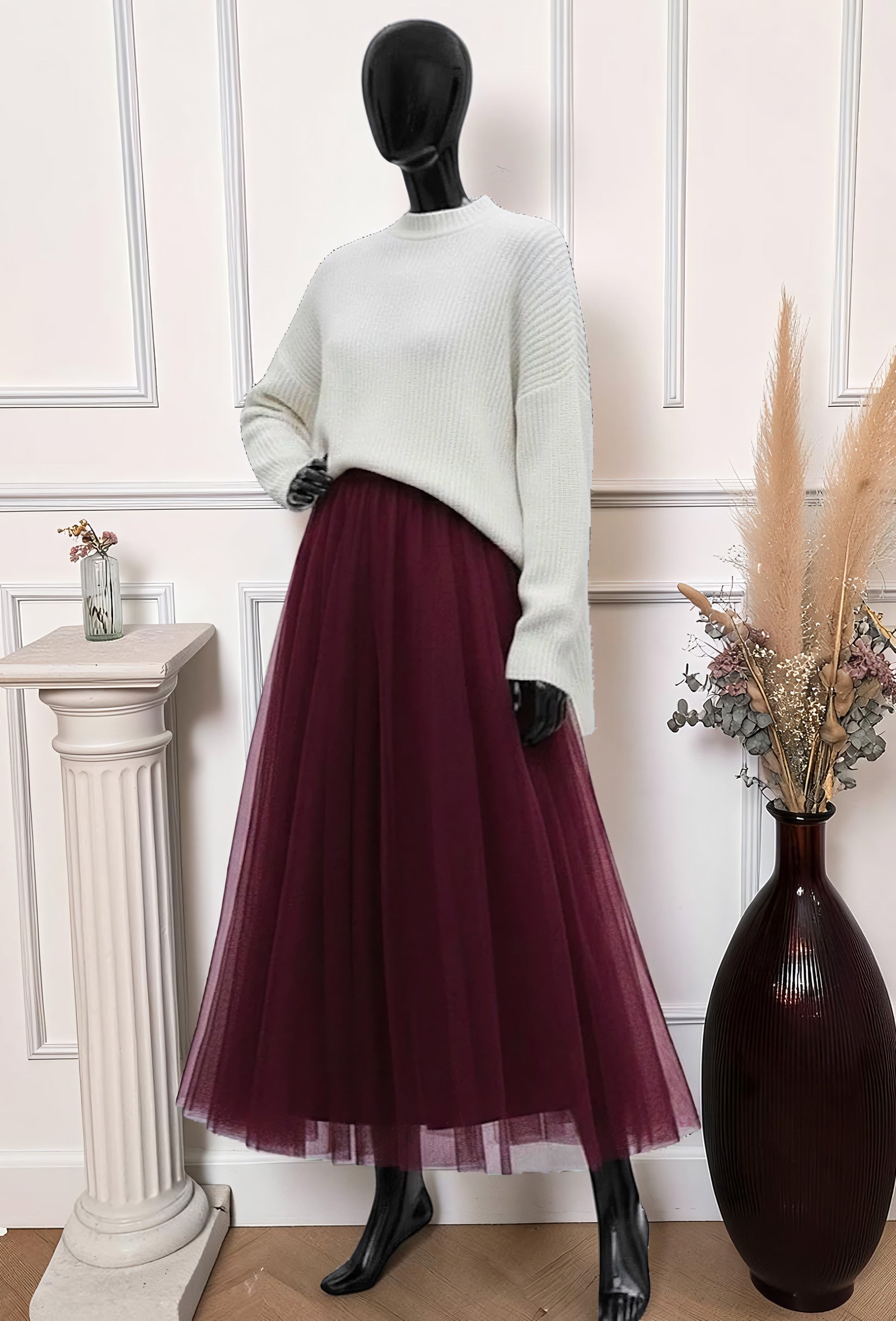 Jupe en Tulle Romantique Doublée Bordeaux – La Muse Parisienne – vue 1