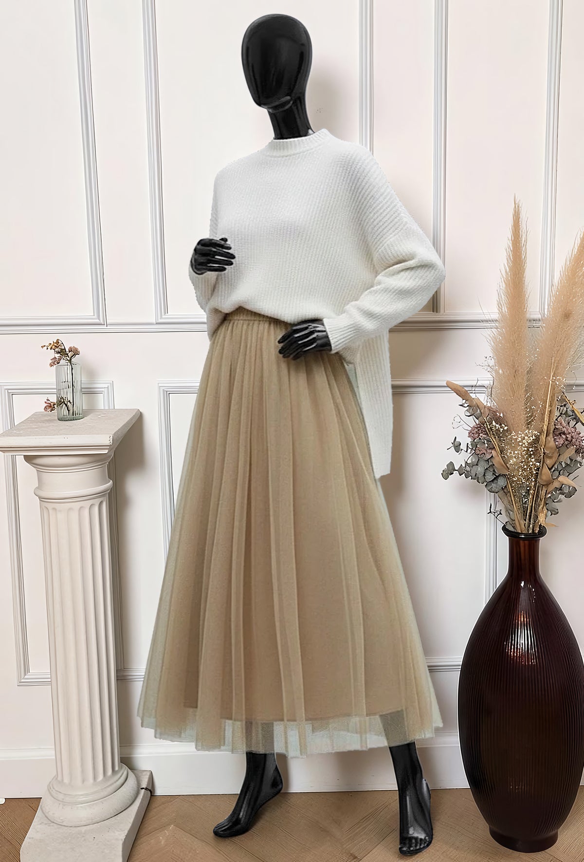 Jupe en Tulle Romantique Doublée Caramel – La Muse Parisienne – vue 1