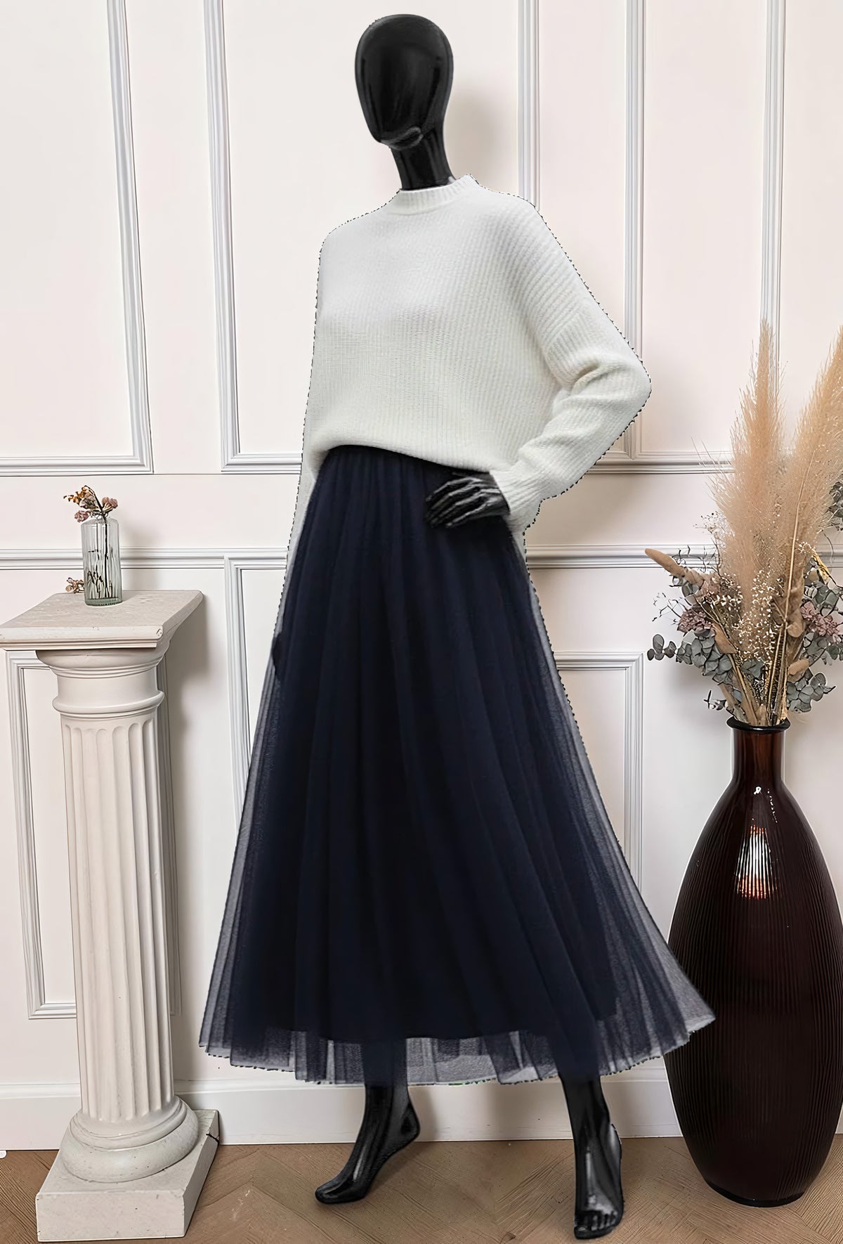 Jupe en Tulle Romantique Doublée Marine – La Muse Parisienne – vue 1