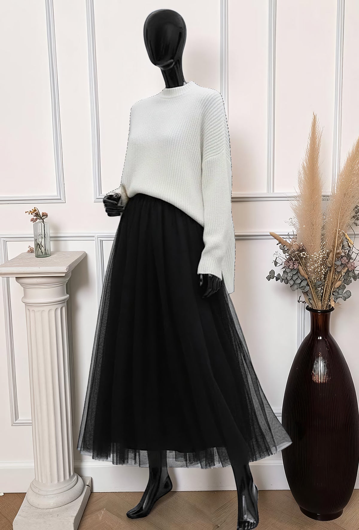 Jupe en Tulle Romantique Doublée Noir – La Muse Parisienne – vue 1