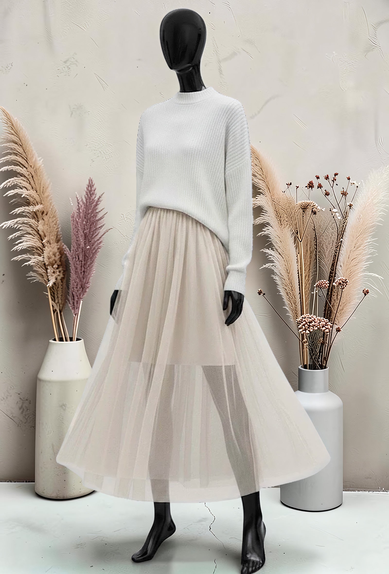 Jupe Courte en Tulle Doublée Beige – La Muse Parisienne