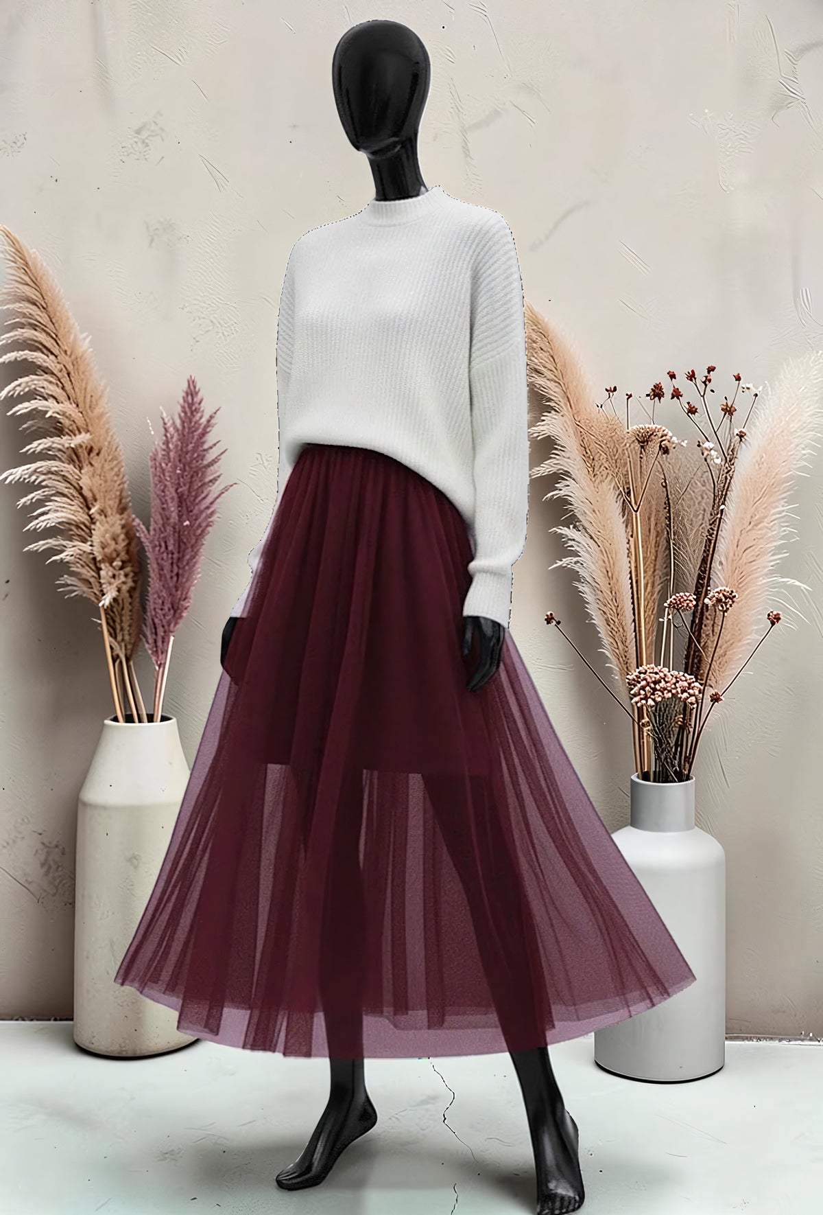 Jupe Courte en Tulle Doublée Bordeaux – La Muse Parisienne – vue 1