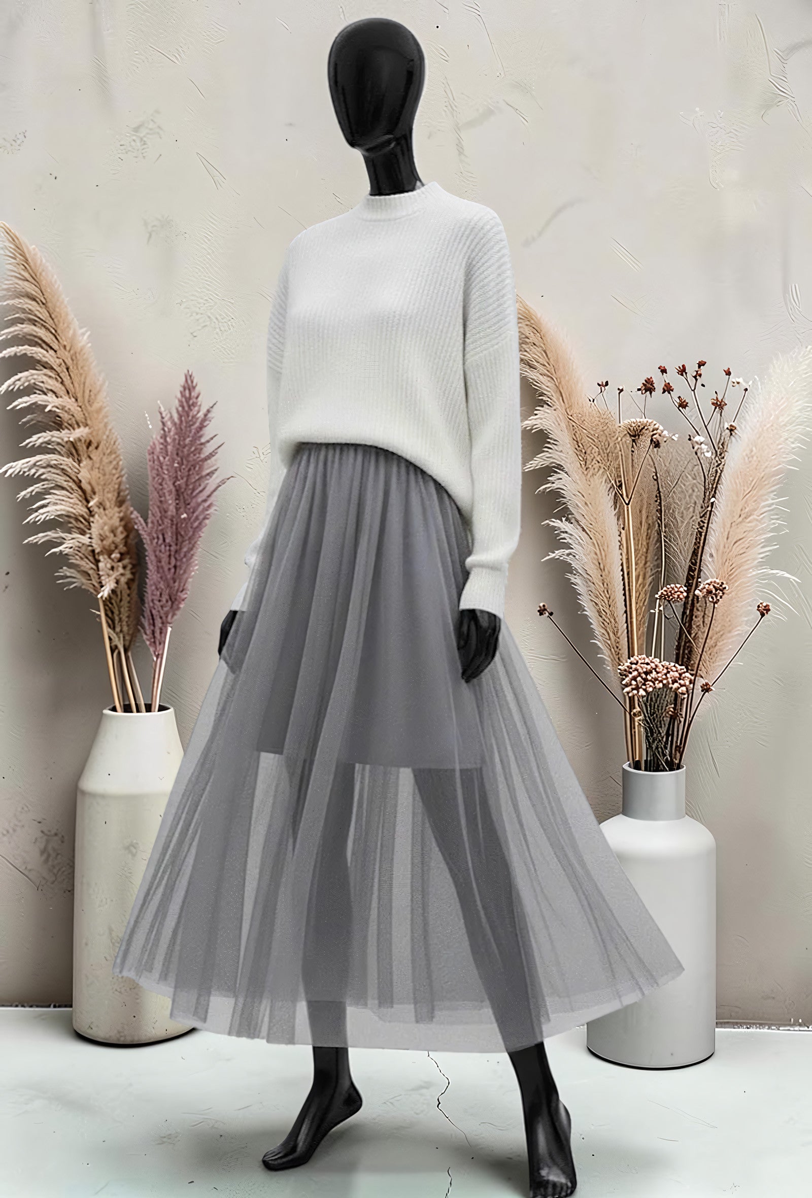 Jupe Courte en Tulle Doublée Gris – La Muse Parisienne
