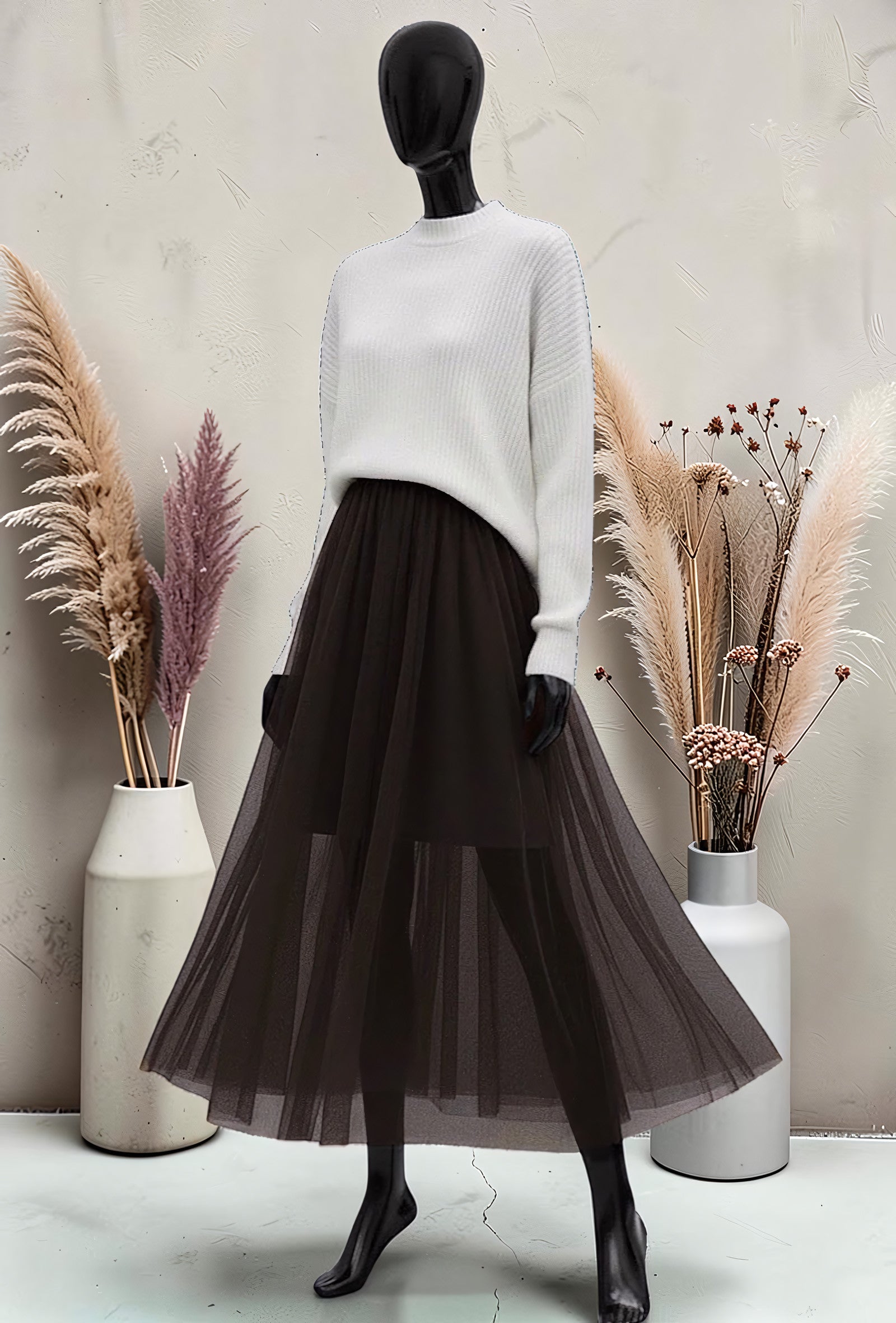 Jupe Courte en Tulle Doublée Marron Foncé – La Muse Parisienne – vue 1