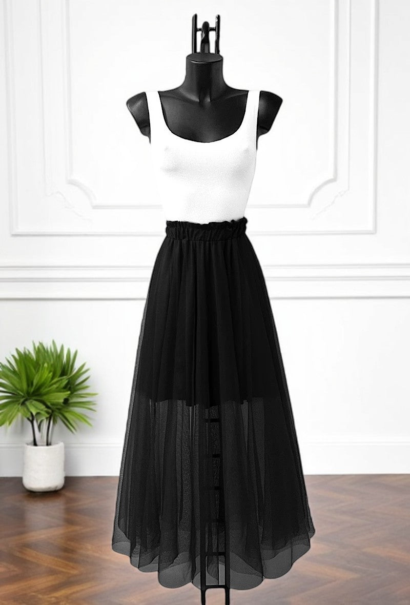 🌟 Nouvelle Collection 2025 : Jupe en Tulle Noir à Doublure Courte en Viscose 🌟