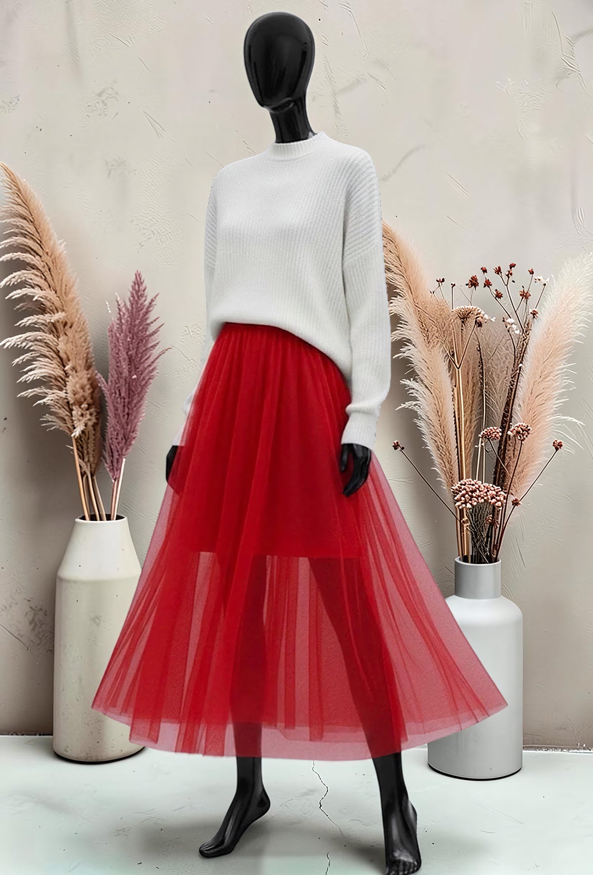 Jupe Courte en Tulle Doublée Rouge – La Muse Parisienne