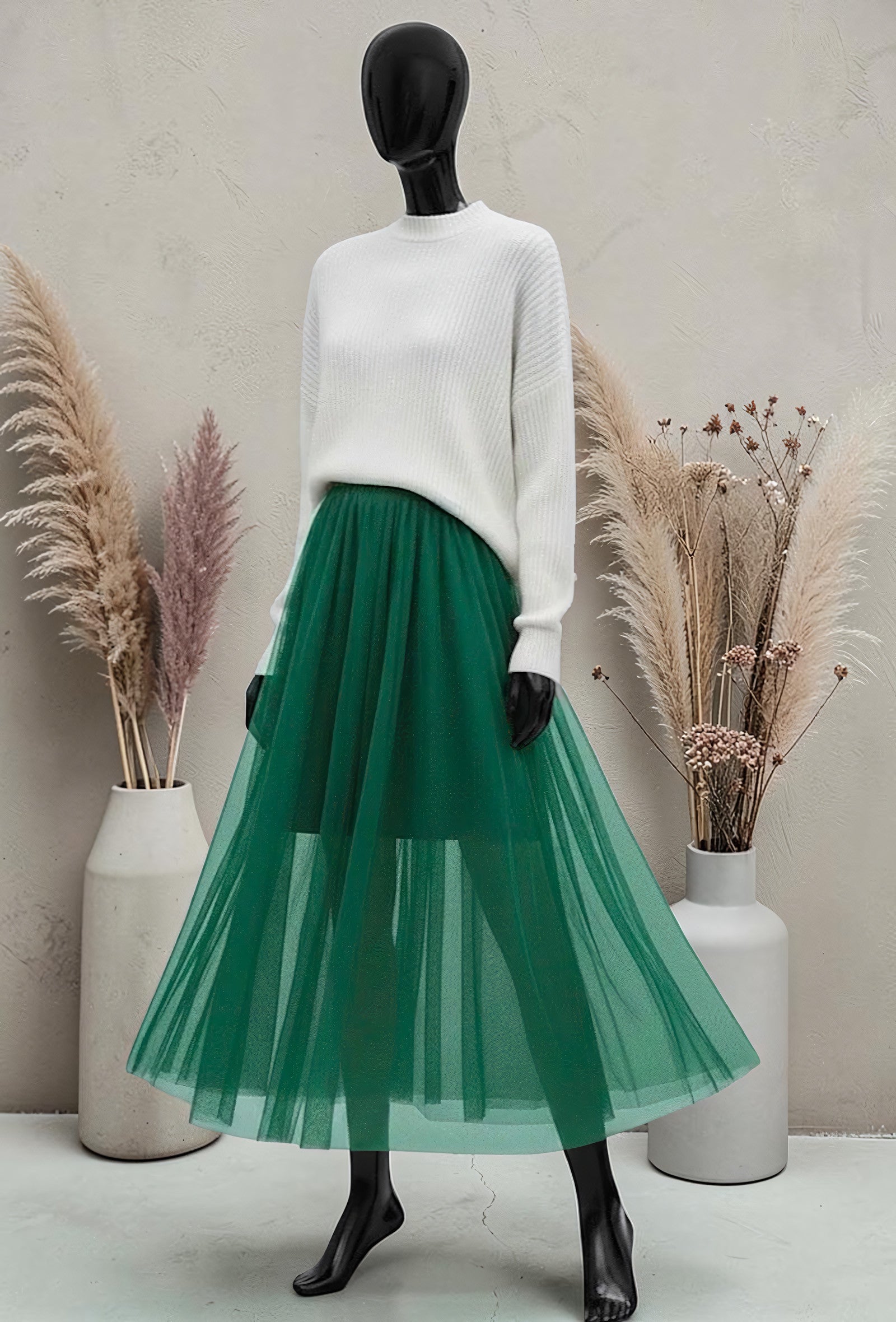 Jupe Courte en Tulle Doublée Vert Foncé – La Muse Parisienne