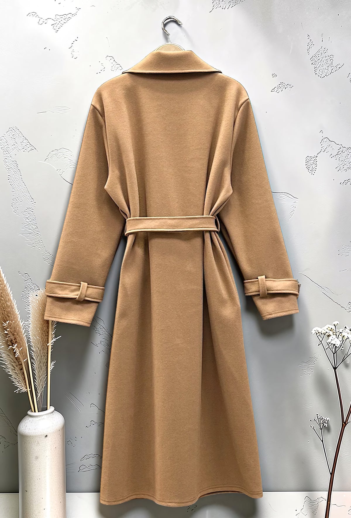 Manteau Long en Drap de Laine Ceinturé Caramel