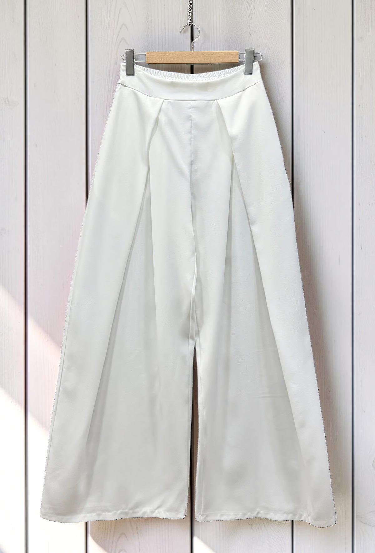 Pantalon Merveilleuse Palazzo Fluide Blanc — Taille Haute Élastique – La Muse Parisienne – vue 2