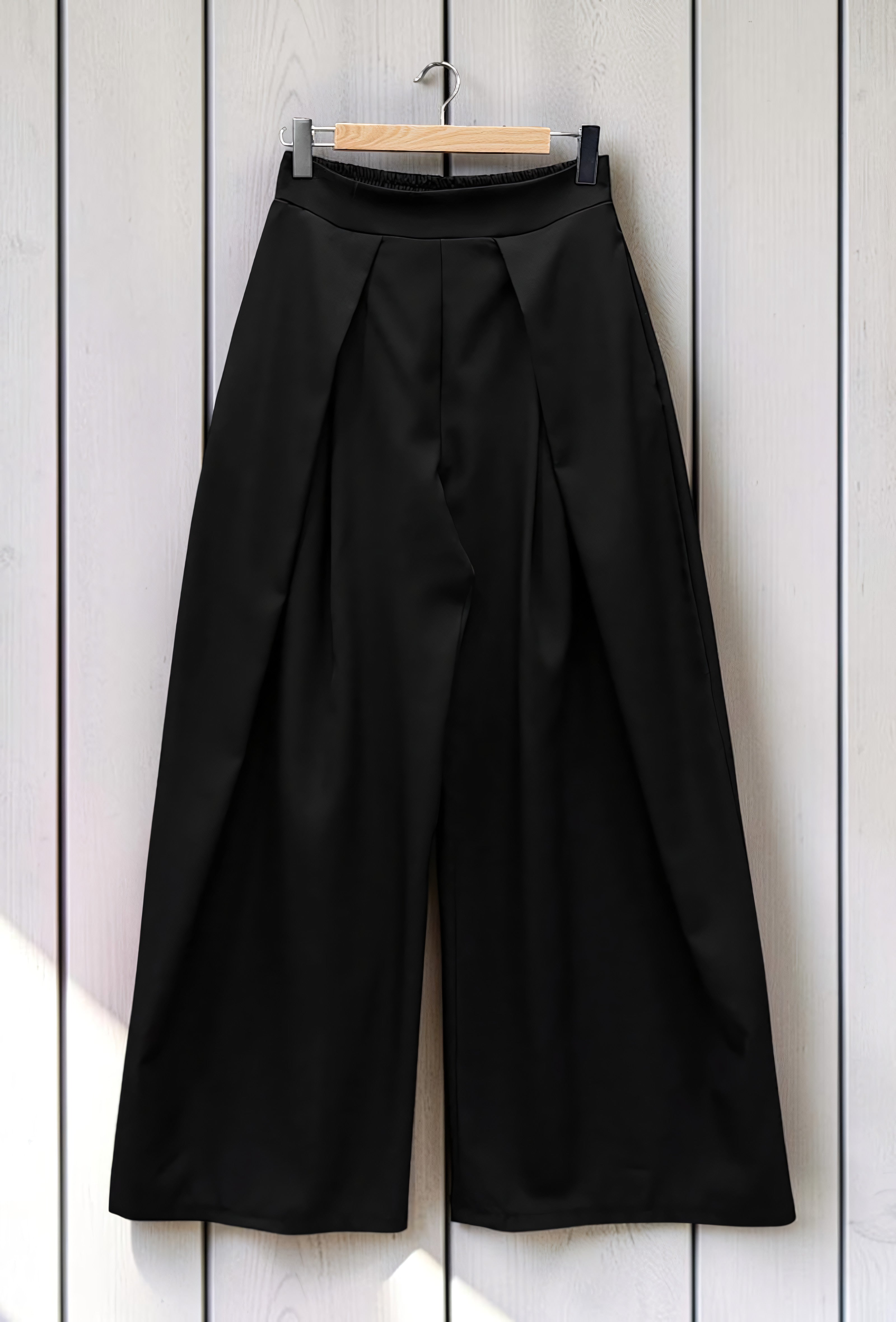 Pantalon Merveilleuse Palazzo Fluide Noir — Taille Haute Élastique – La Muse Parisienne – vue 2