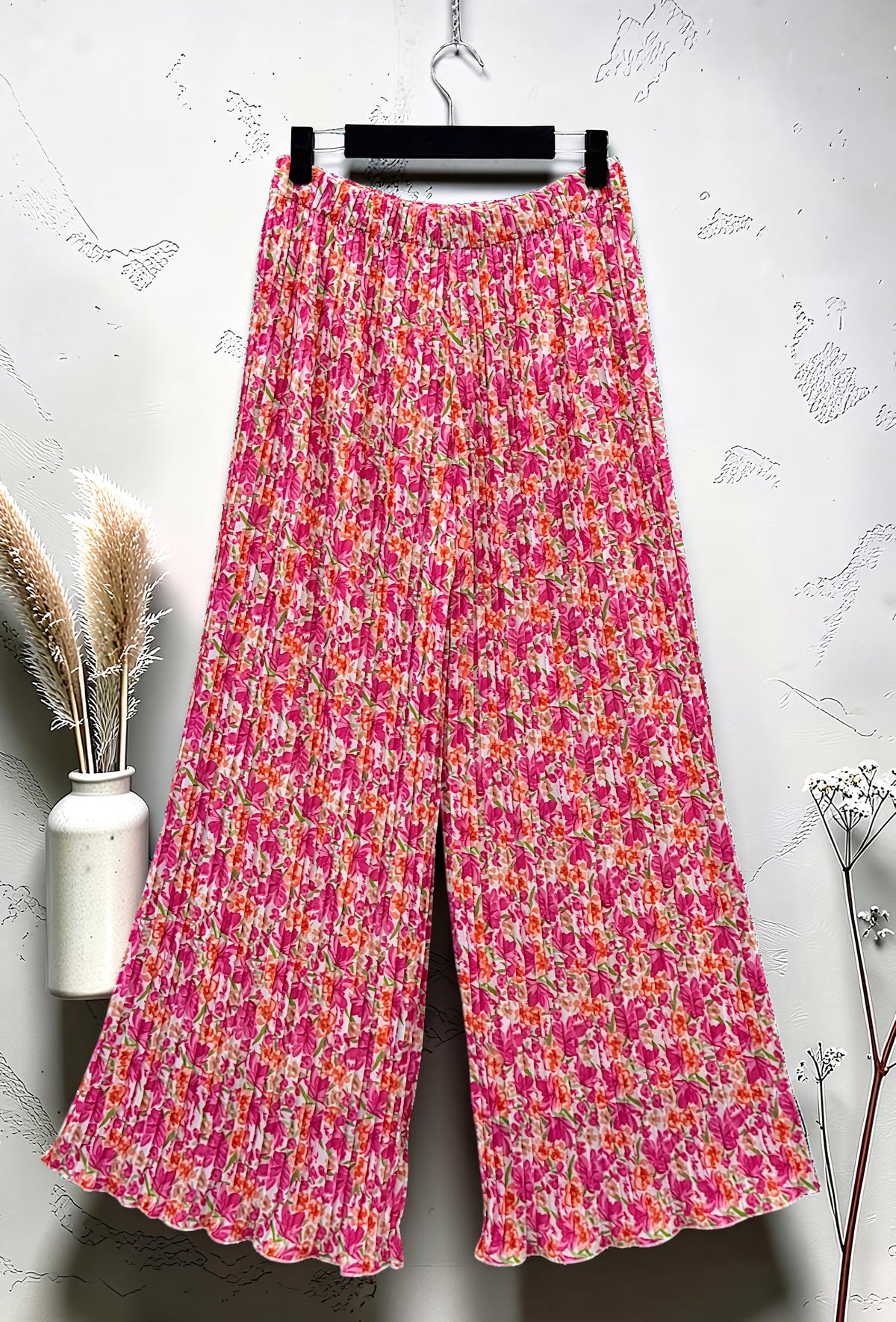 Pantalon Large Plissé Imprimé Doublé Fuchsia Fleuri – La Muse Parisienne – vue 2