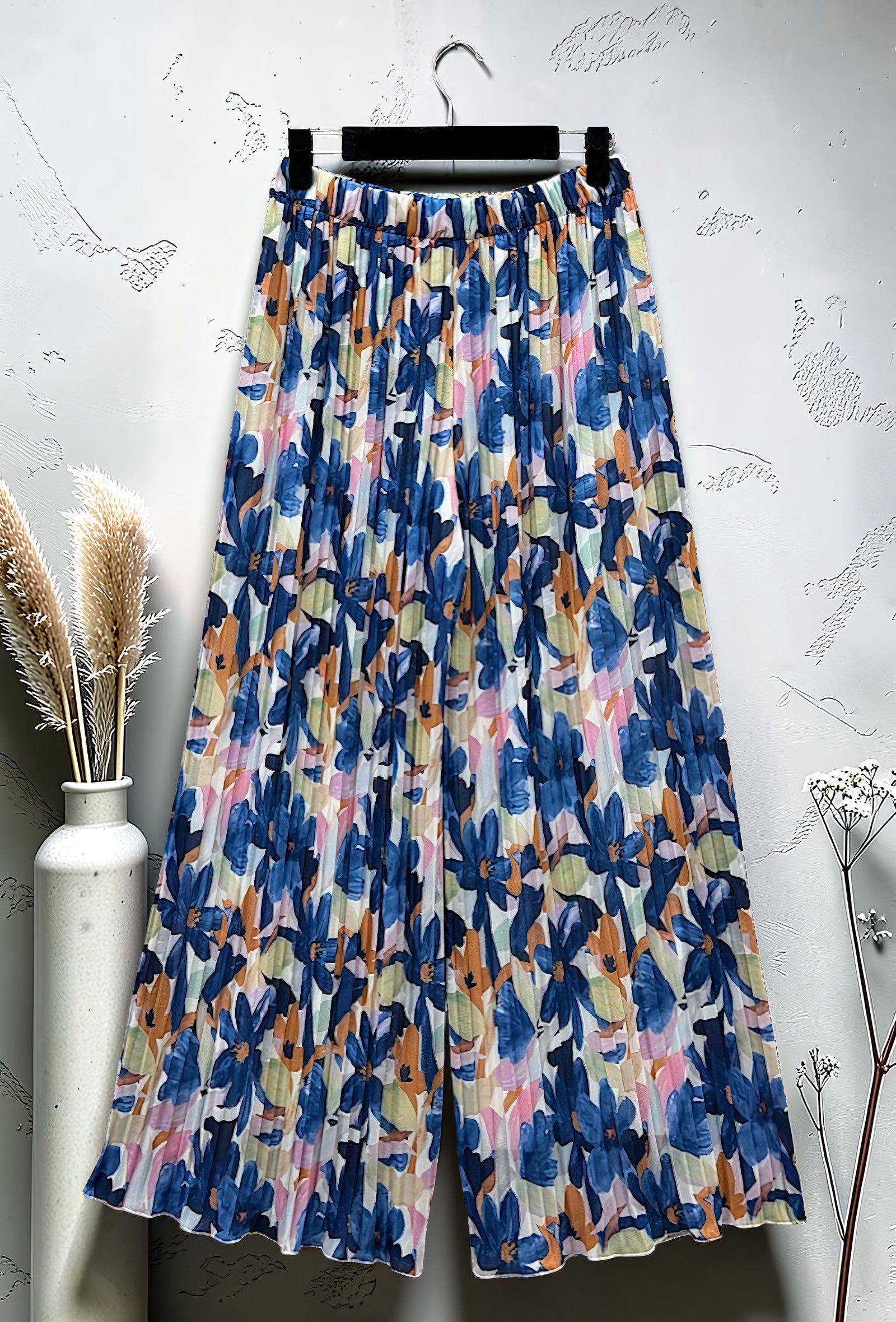 Pantalon Large Plissé Imprimé Doublé Marine – La Muse Parisienne – vue 3