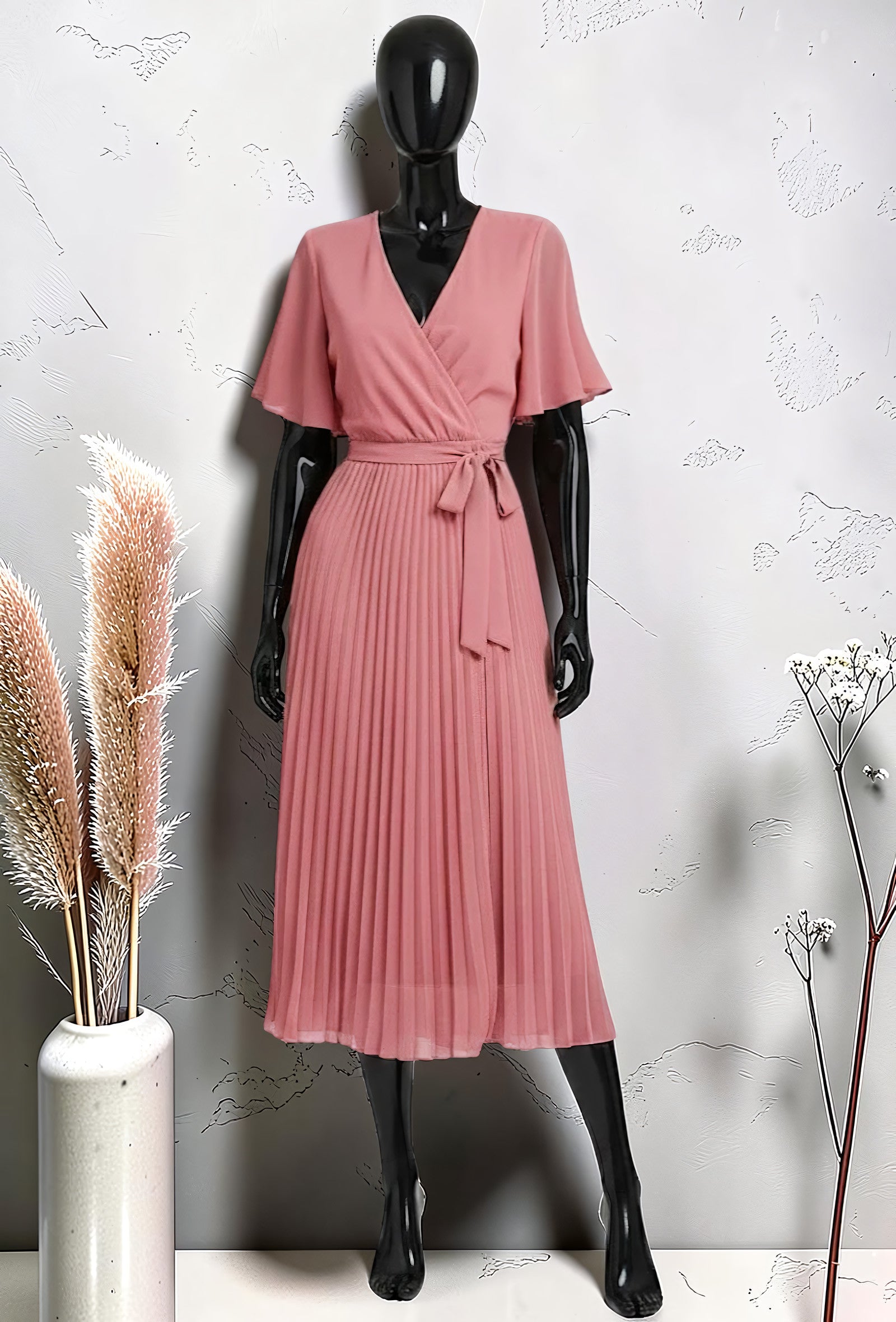 Robe Croisée Plissée Fluide Doublée Cuivre – La Muse Parisienne