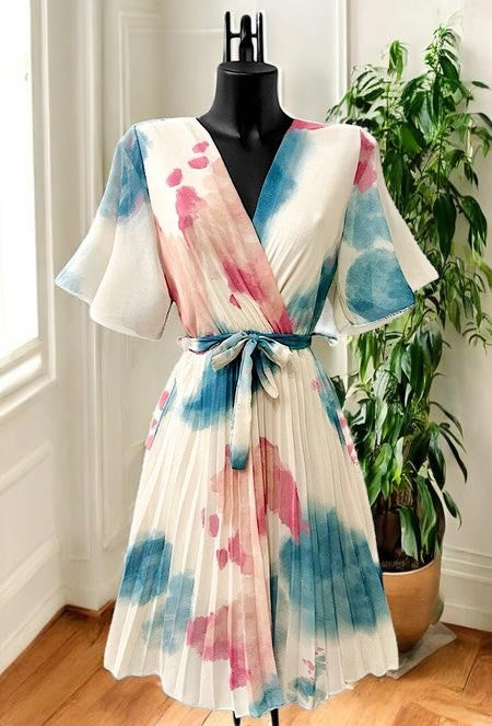 Robe Croisée Plissée Fluide Imprimée — Doublure Viscose | Collection 2026