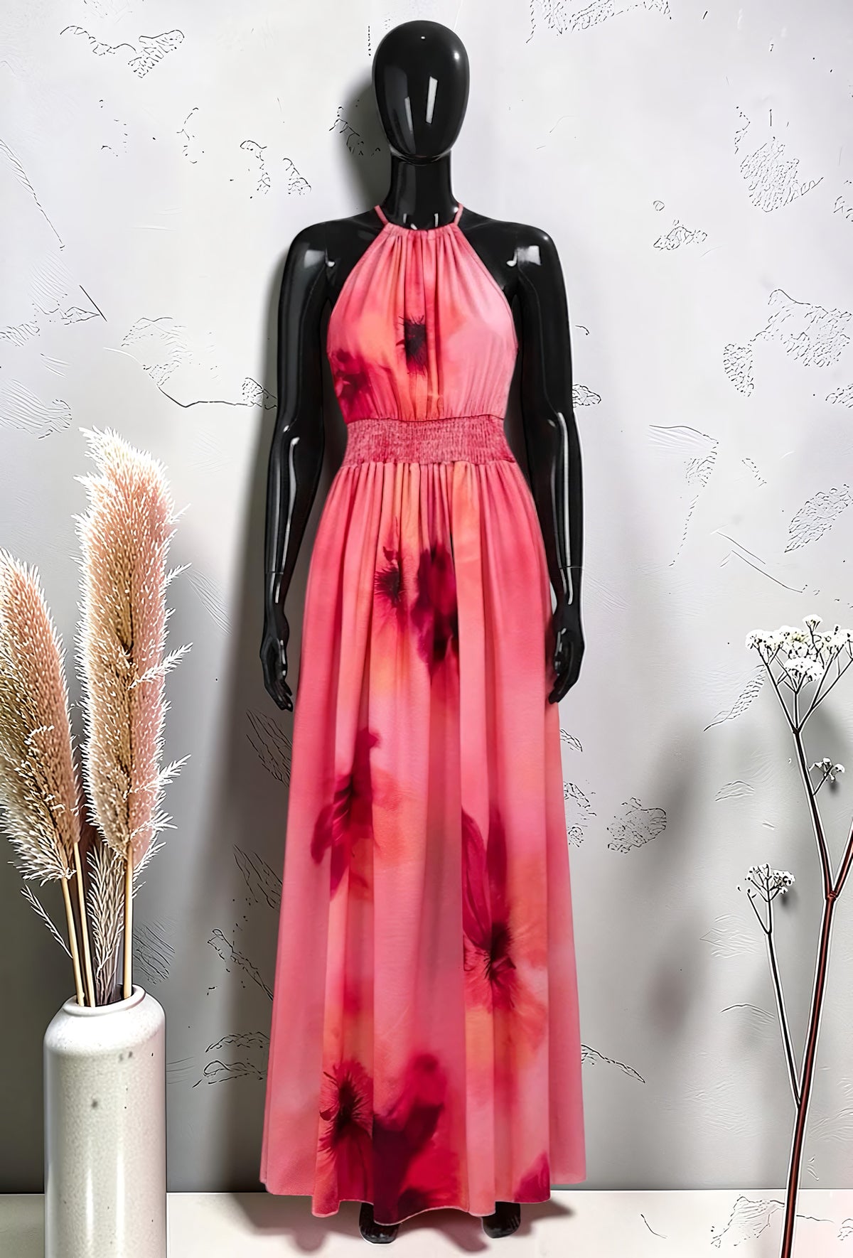 Robe Fluide Imprimée à Fente Avant Corail – La Muse Parisienne – vue 1