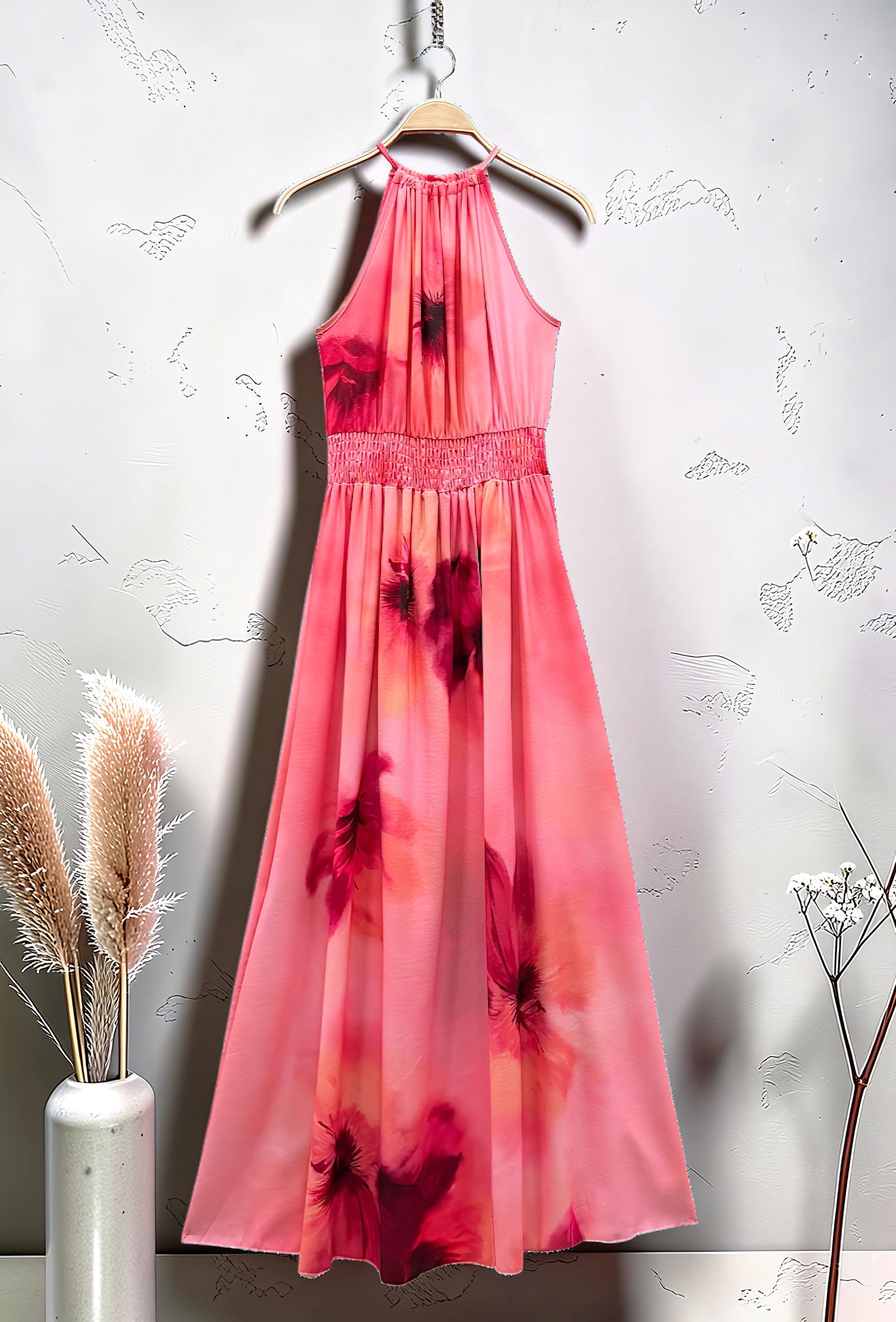 Robe Fluide Imprimée à Fente Avant Corail – La Muse Parisienne – vue 2
